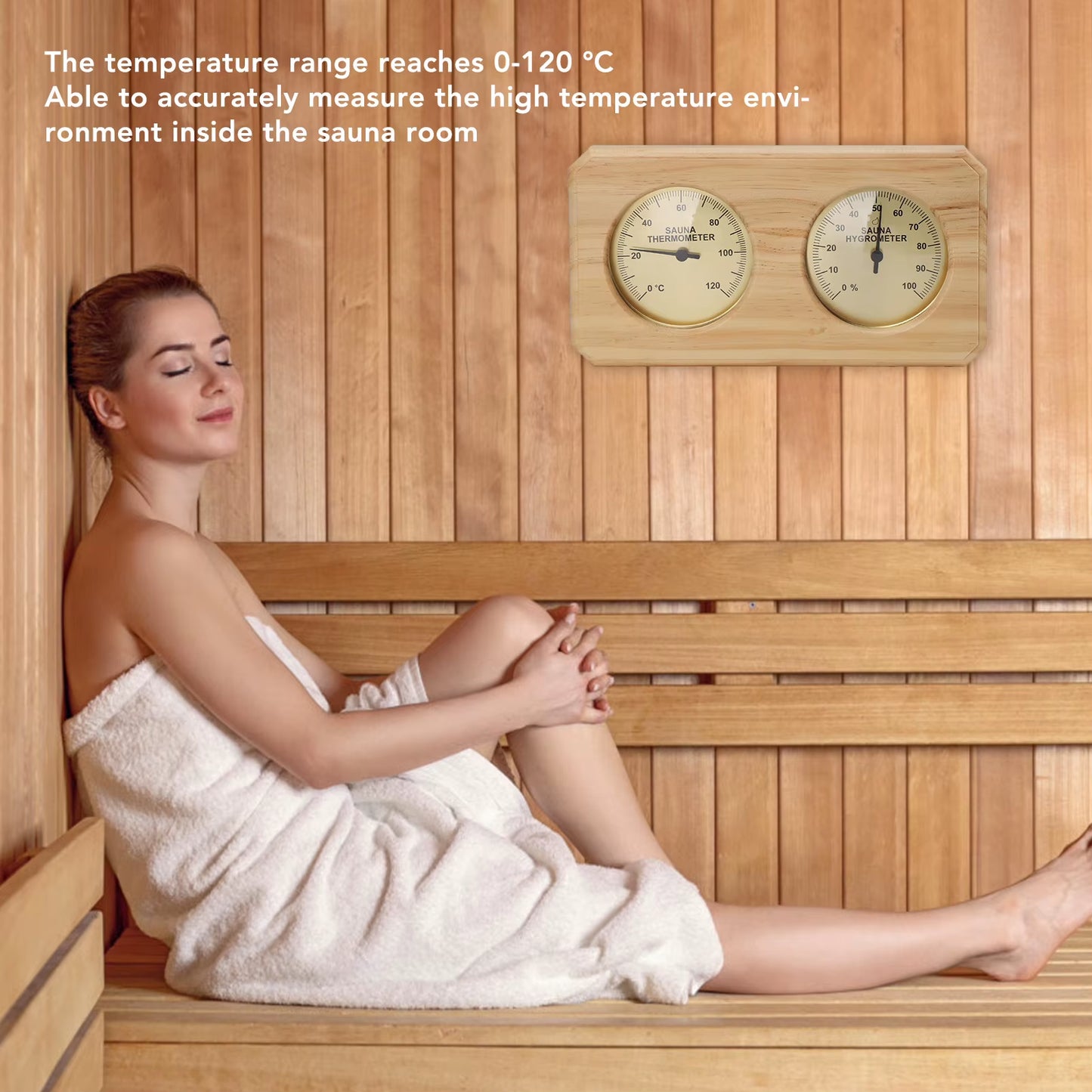 Wall-Mounted Wooden Sauna Thermometer & Hygrometer 2-In-1