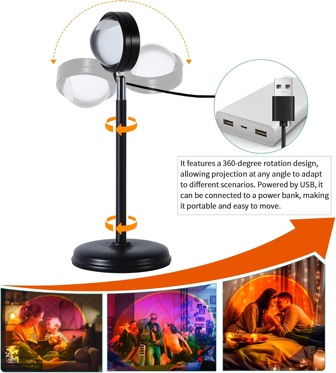 Harbor Home Sunset Lamp Projector — 16-Color LED Sunset & Rainbow Mood Light