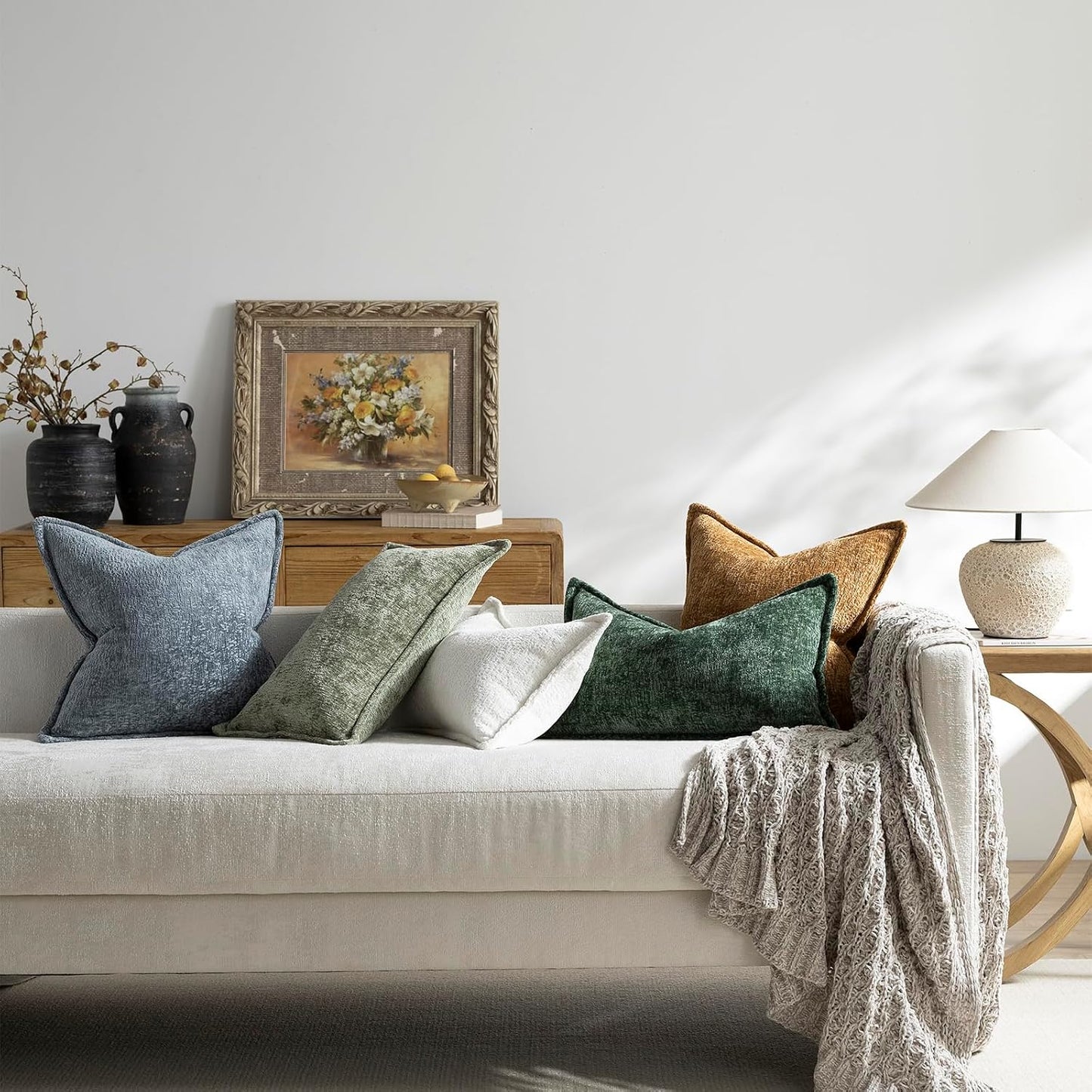 Boucle Throw Pillow Covers — Soft Chenille Textured Accent Cushion Covers for Living Room