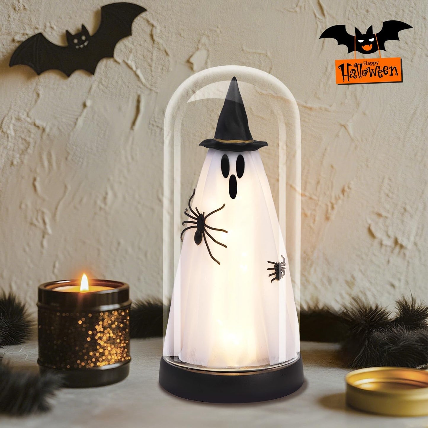 Enchanted Ghost Cloche — Light-Up Halloween Glass Décor