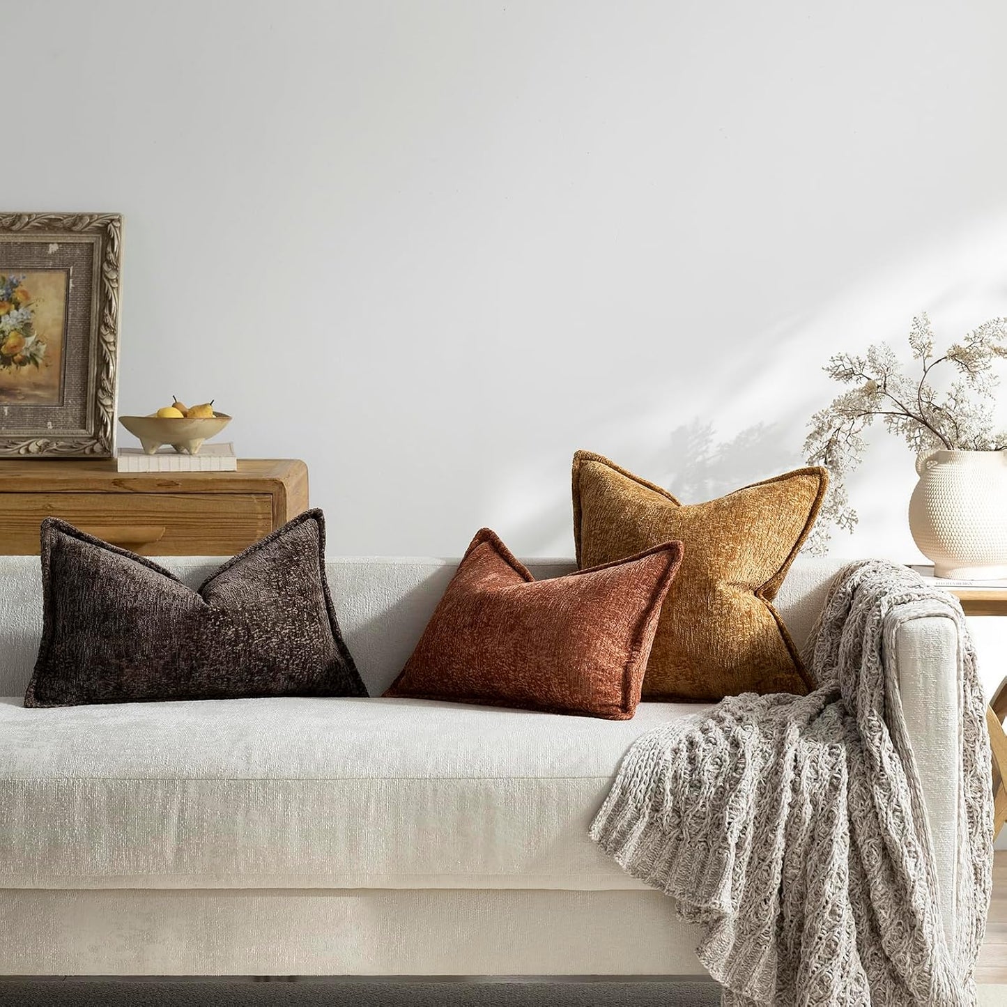 Boucle Throw Pillow Covers — Soft Chenille Textured Accent Cushion Covers for Living Room