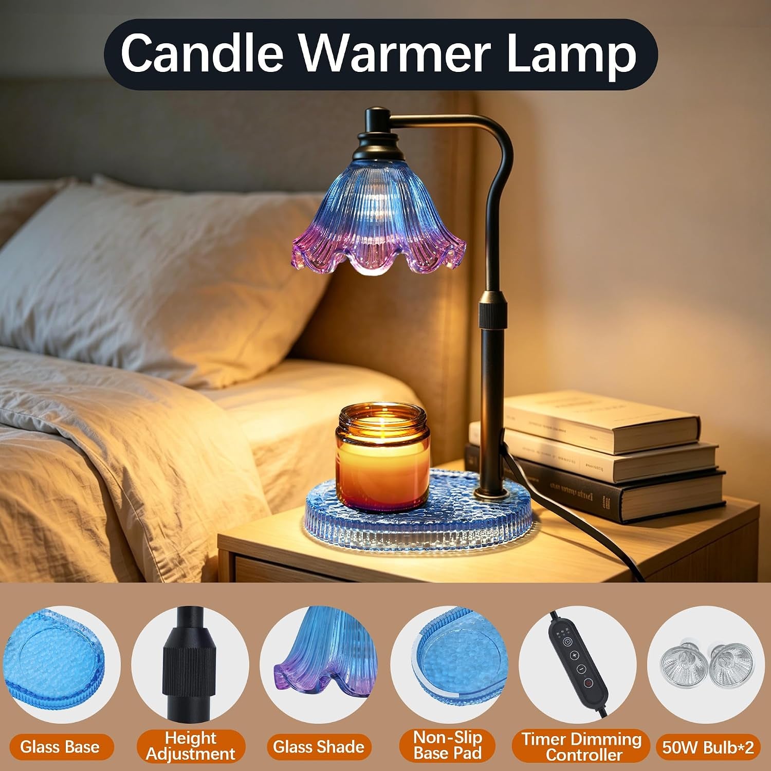 Grande 3-Wick Candle Warmer Lamp — Adjustable Dimmable Wax Warmer with Timer | Luxury Flameless Candle Heater for Large Candles