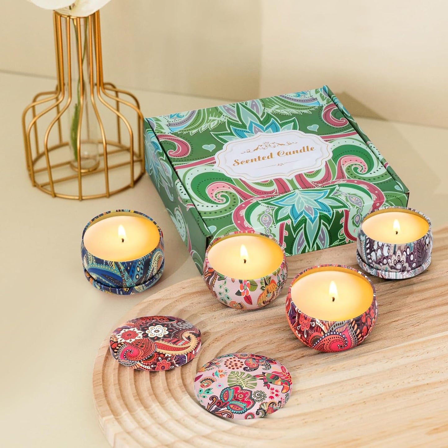 Serene Soy Candle Gift Set — 4 Large 10Oz Scented Candles, 100-Hour Burn | Luxury Aromatherapy Home Fragrance