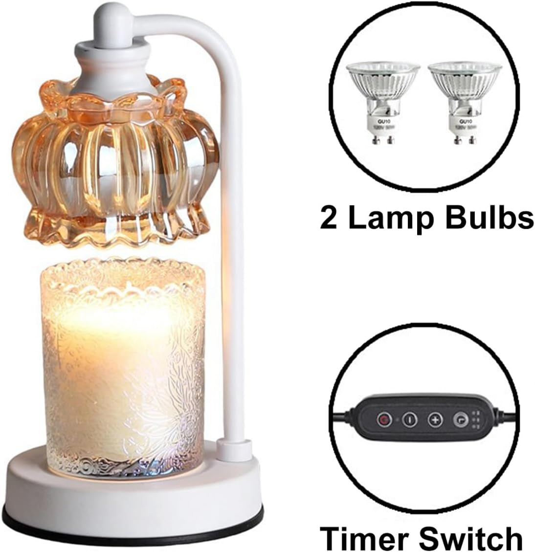 Noir Dimmable Candle Warmer Lamp with Timer — Electric Wax Melt Warmer with 2 Bulbs | Modern Luxury Home Decor Gift