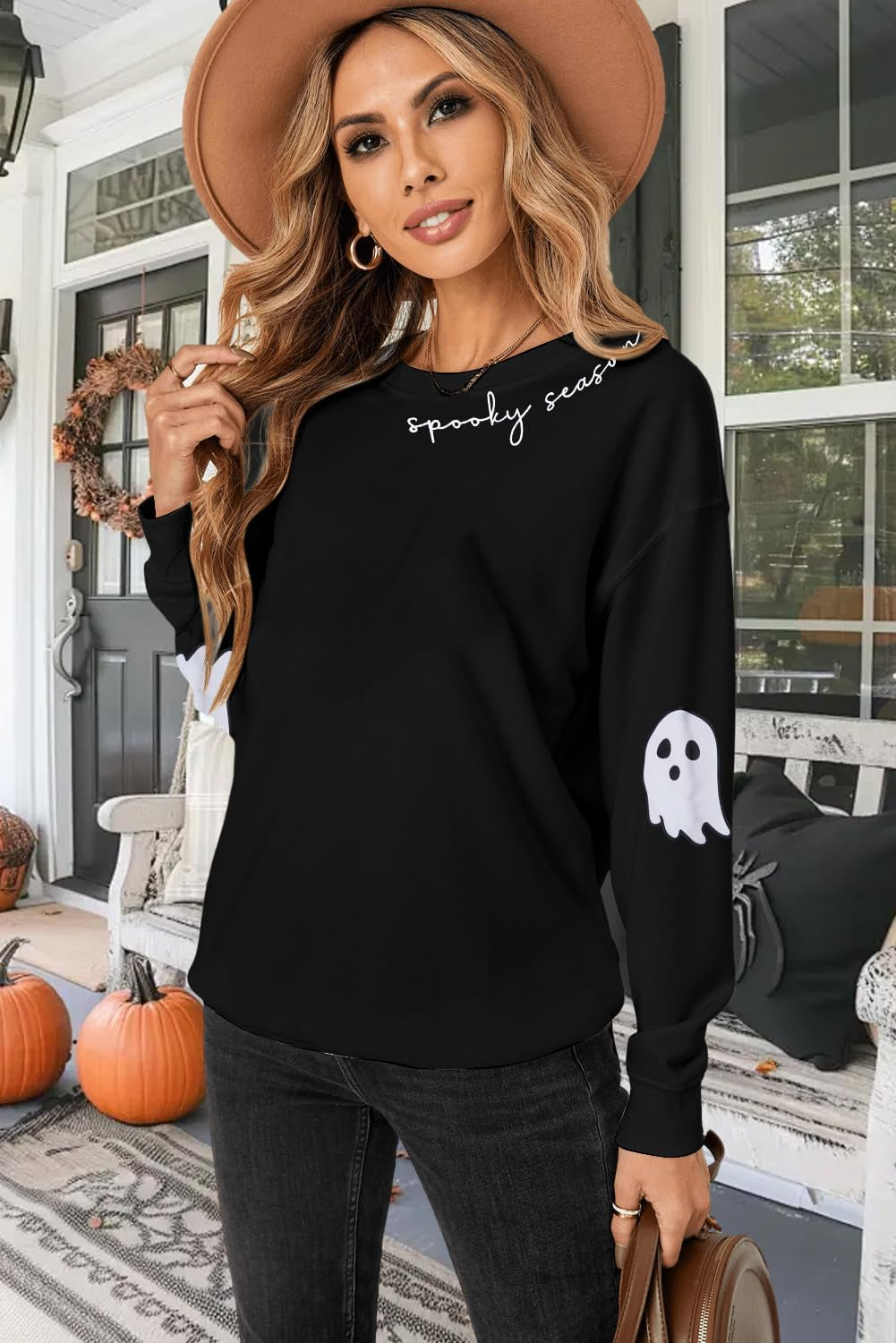 Spooky Season Ghost Sweatshirt — Halloween Graphic Crewneck (Women'S)