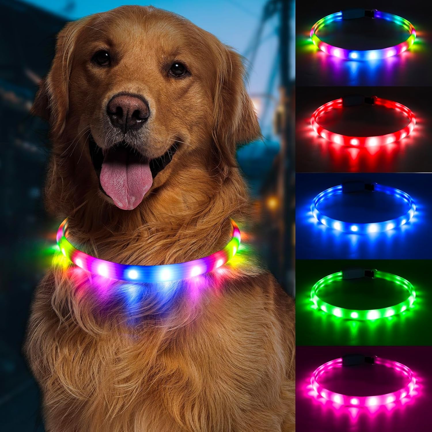 LED Dog Collar, USB Rechargeable Glowing Lighted up Collar, Cuttable Water-Resistant TPU Safety Collar Lights for Small Medium Large Dogs (Style 2)