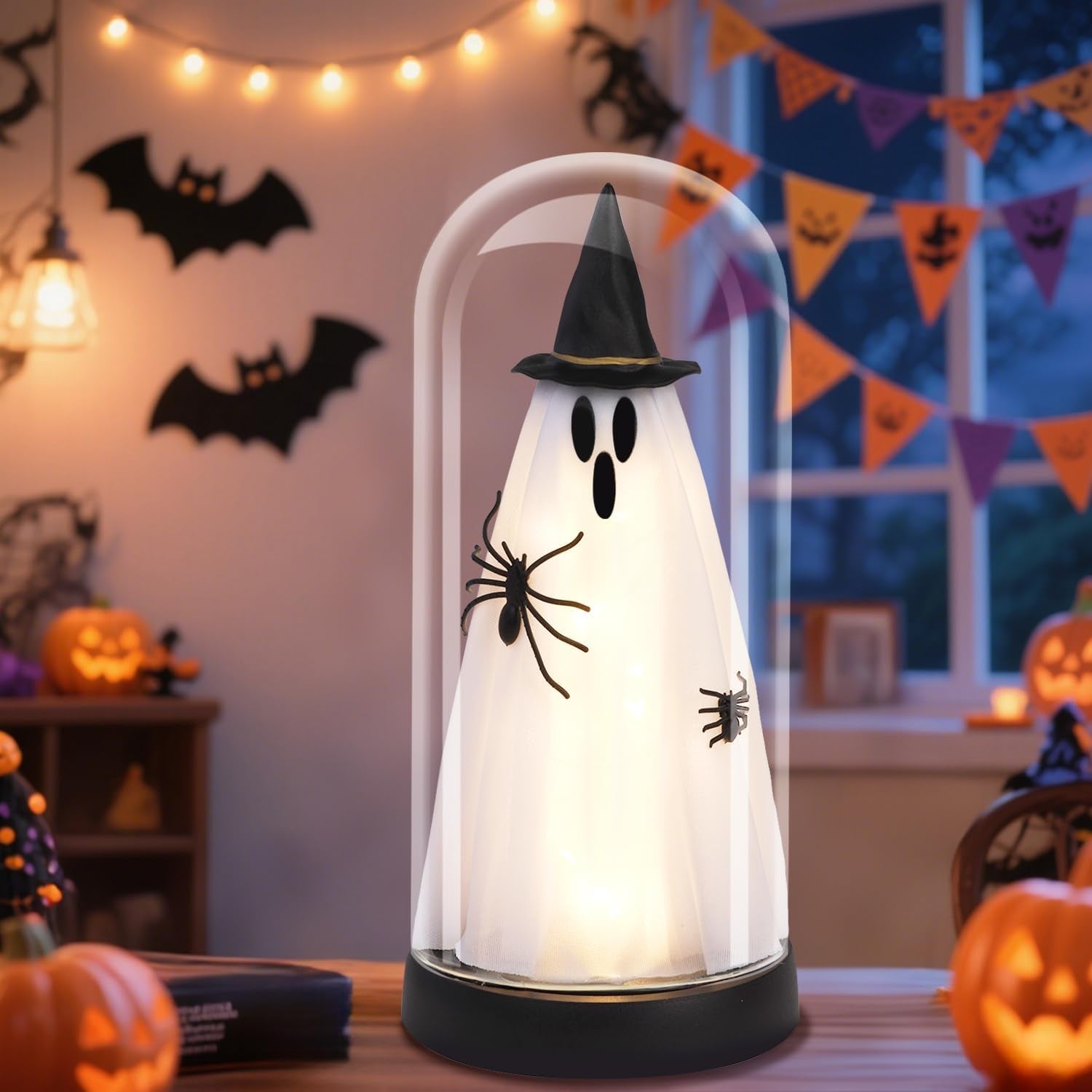 Enchanted Ghost Cloche — Light-Up Halloween Glass Décor