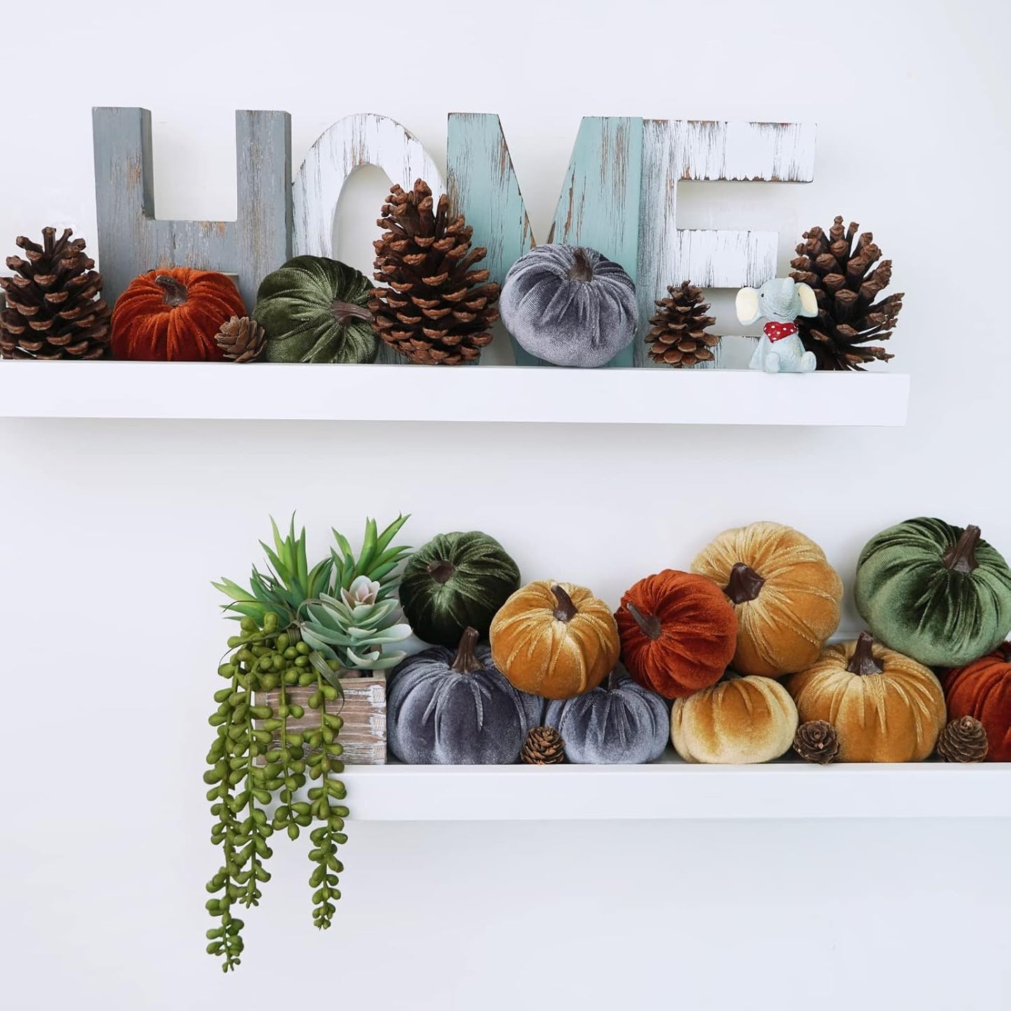 Faux Velvet Pumpkins — Set of 16 Fall Thanksgiving Table Centerpiece Decor