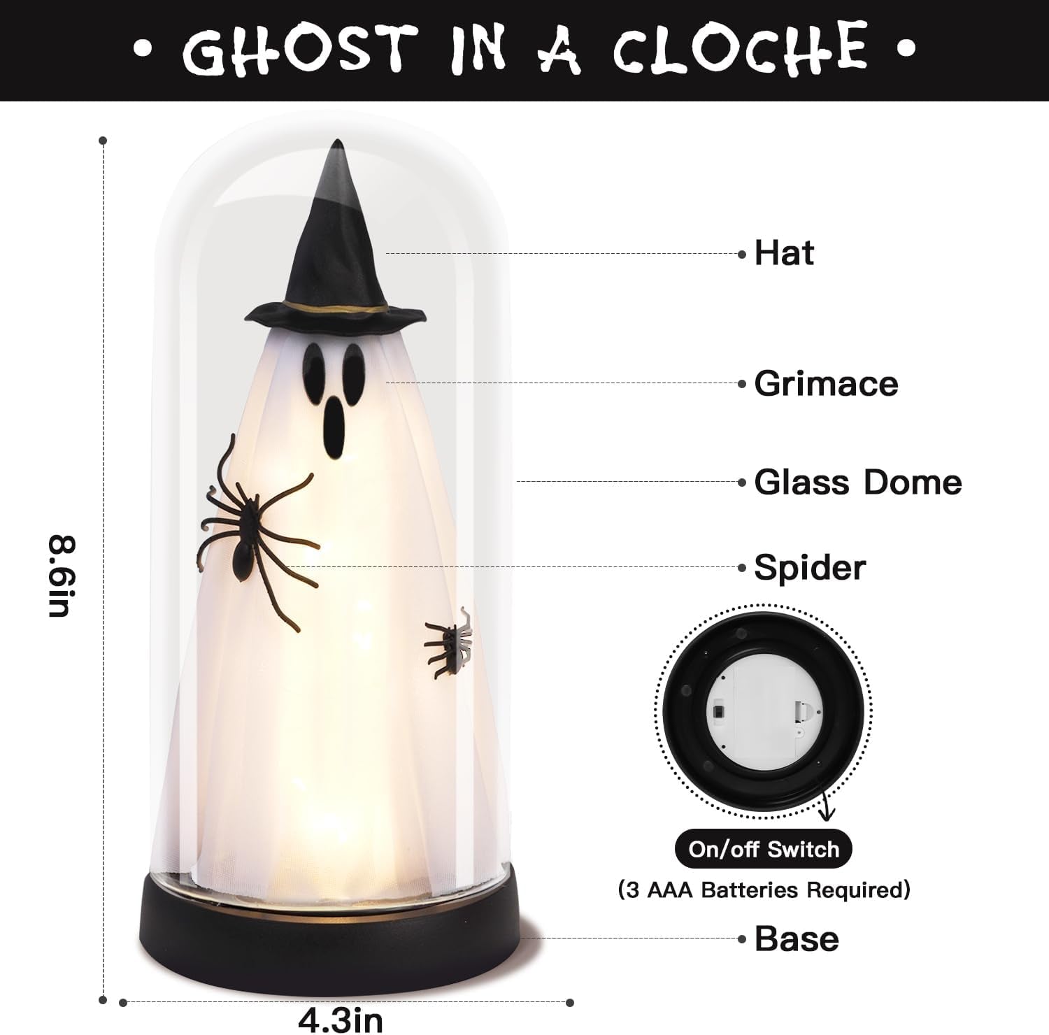 Enchanted Ghost Cloche — Light-Up Halloween Glass Décor