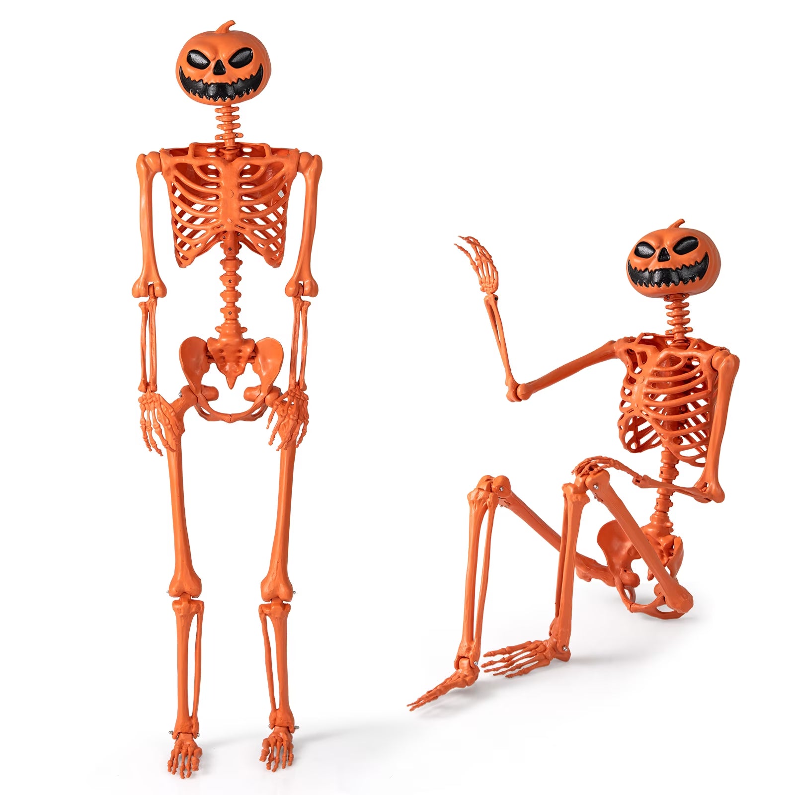 Poseable 5.2Ft Life-Size Halloween Skeleton — Pumpkin Head Yard & Porch Prop