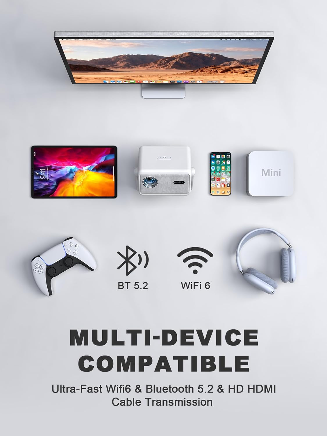 4K Smart Home Theater Projector — Wifi & Bluetooth, Auto Focus & Keystone