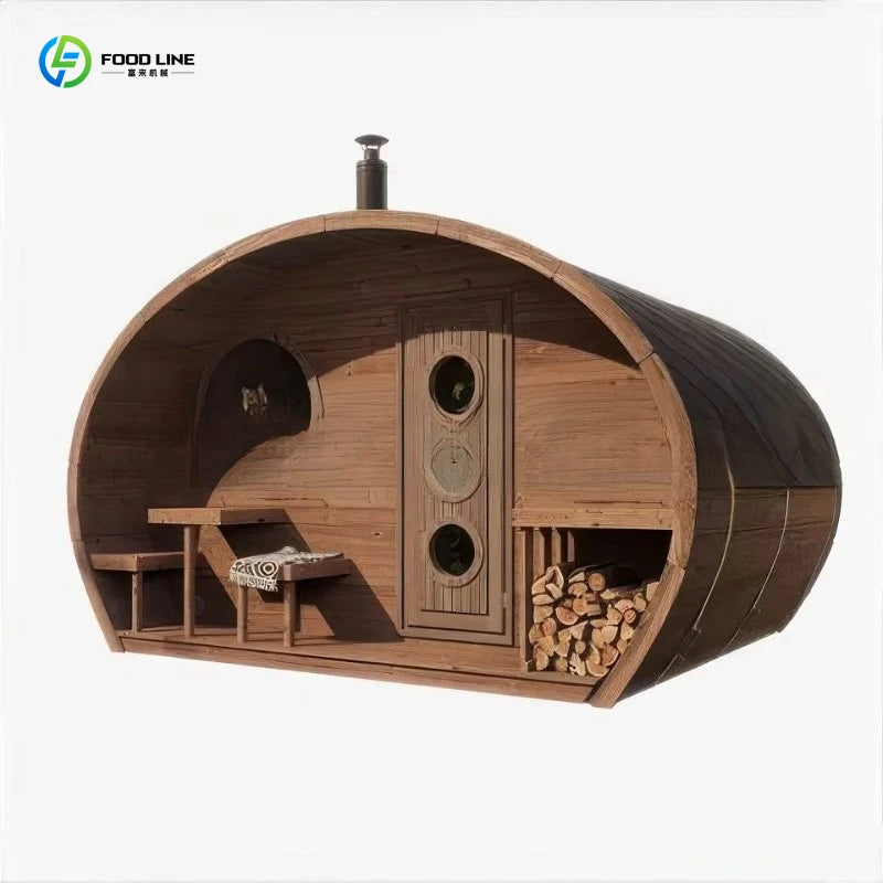 Outdoor Cedar Barrel Sauna House with Wood-Burning Stove