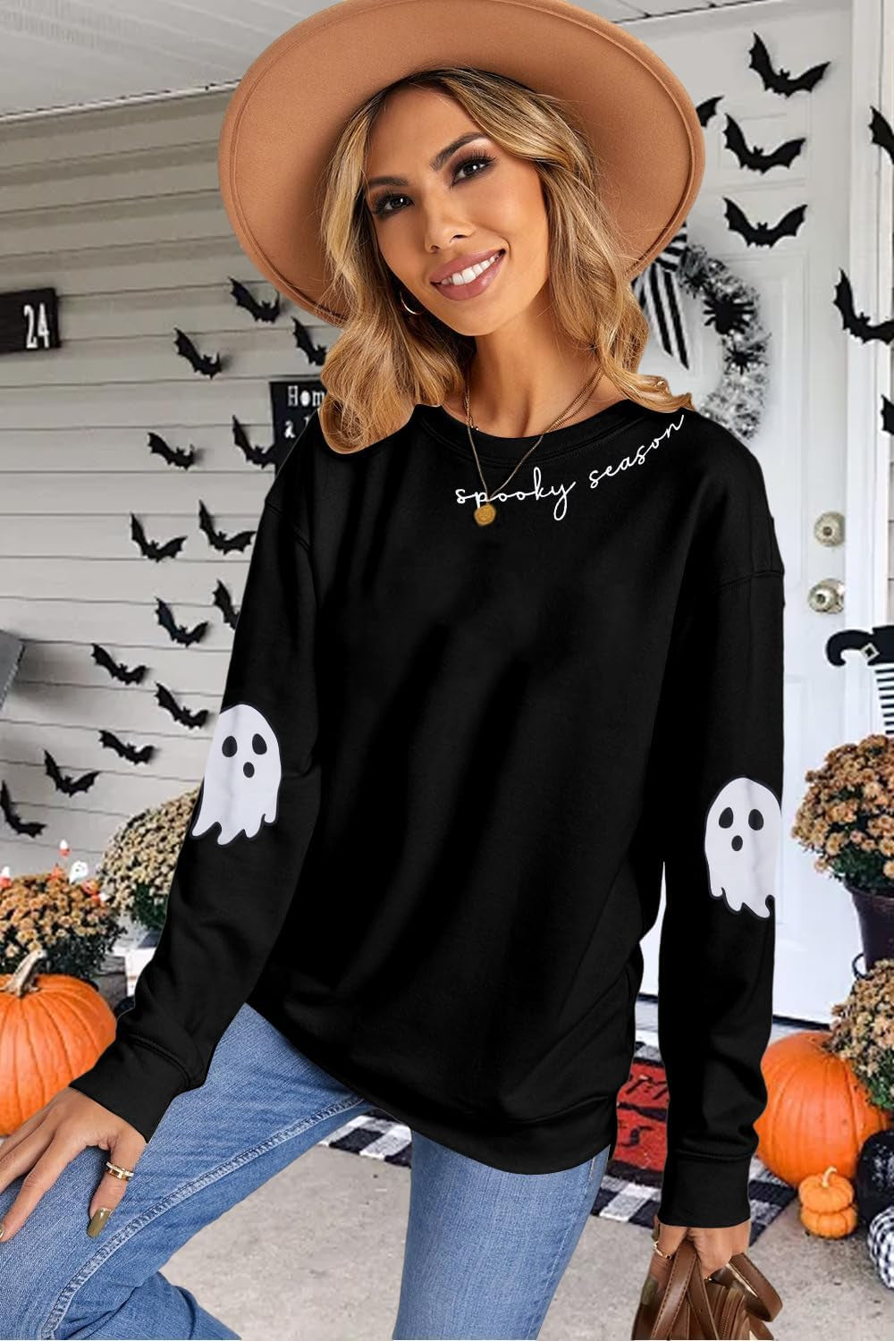 Spooky Season Ghost Sweatshirt — Halloween Graphic Crewneck (Women'S)