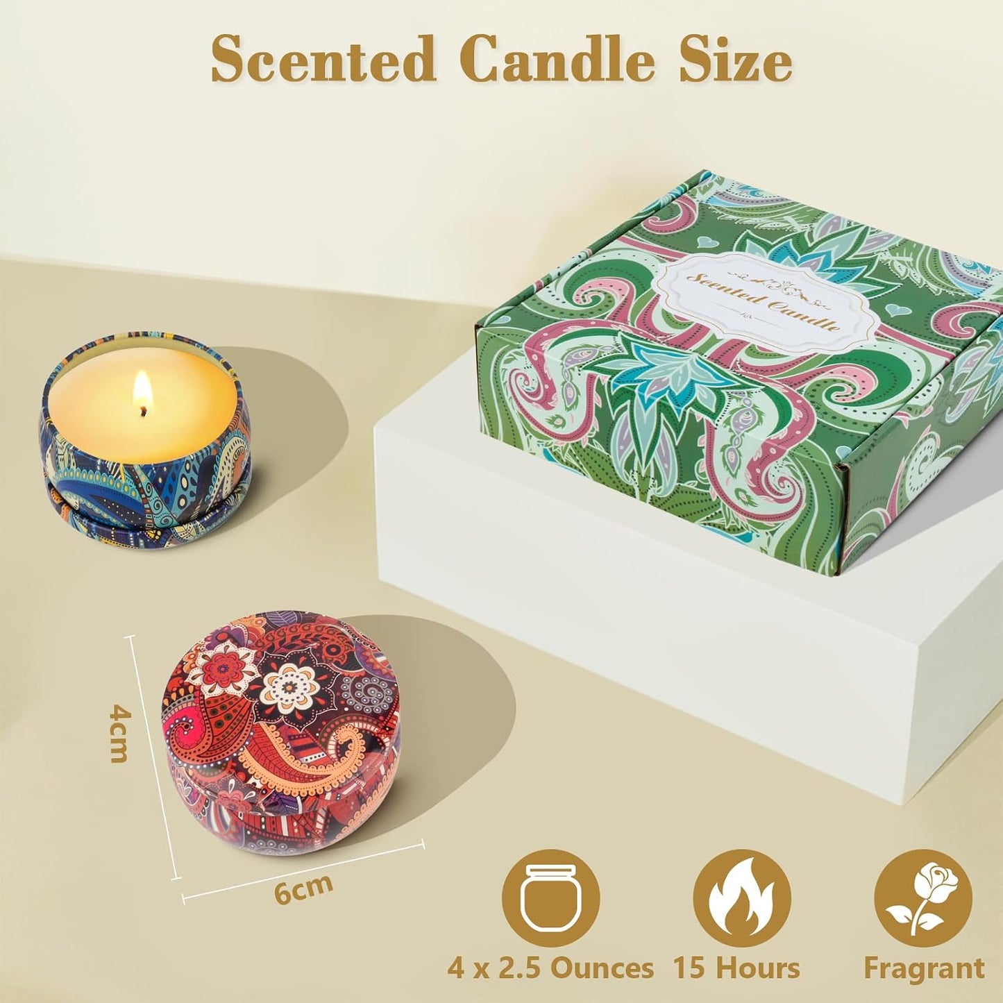 Serene Soy Candle Gift Set — 4 Large 10Oz Scented Candles, 100-Hour Burn | Luxury Aromatherapy Home Fragrance