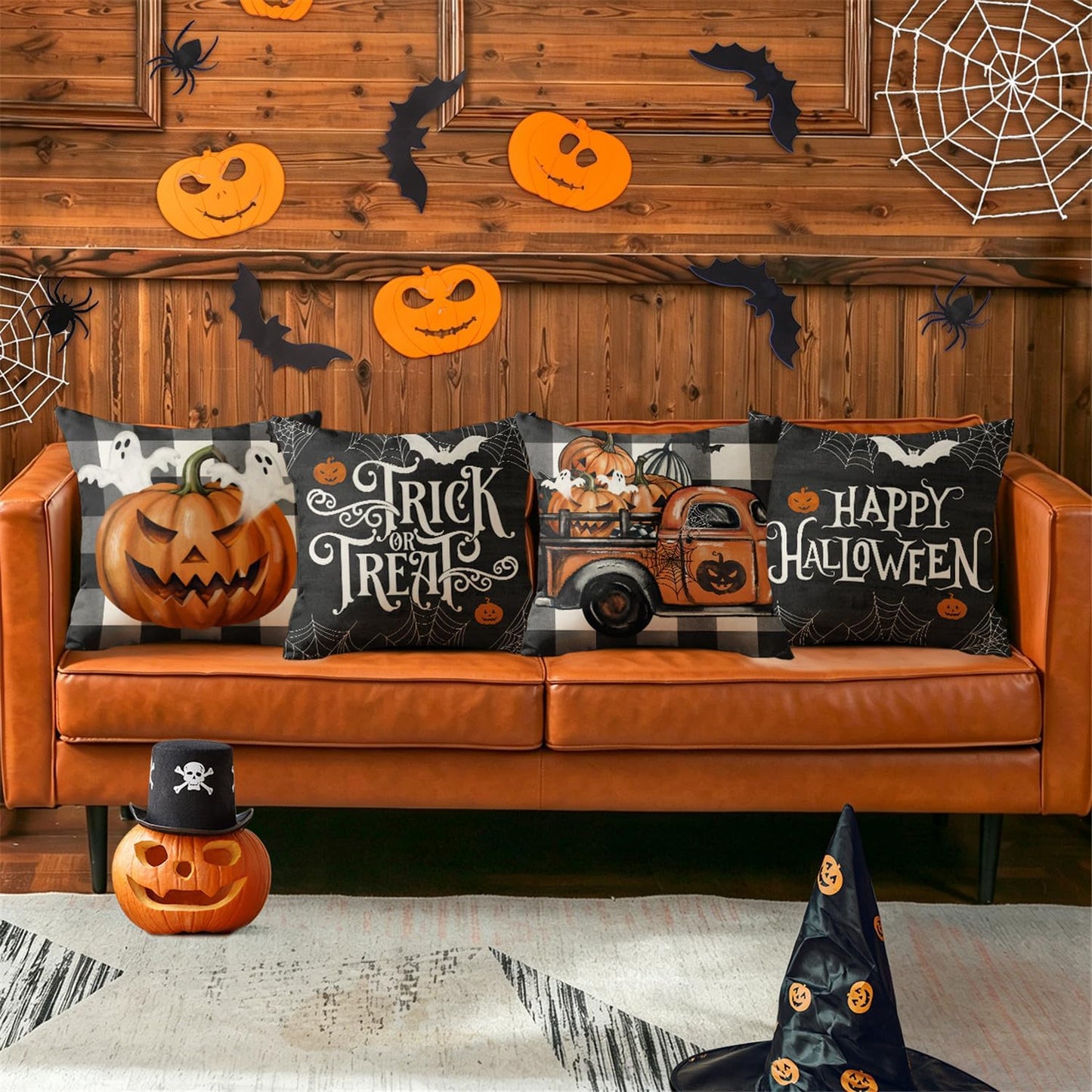 Halloween Throw Pillow Covers 18X18 — Set of 4 Spooky Fall Decorations for Couch & Sofa