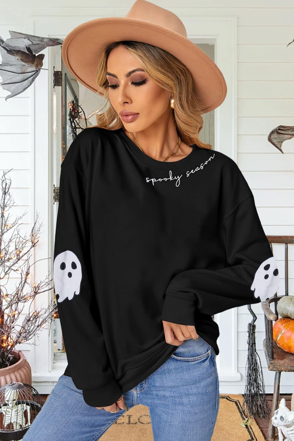 Spooky Season Ghost Sweatshirt — Halloween Graphic Crewneck (Women'S)