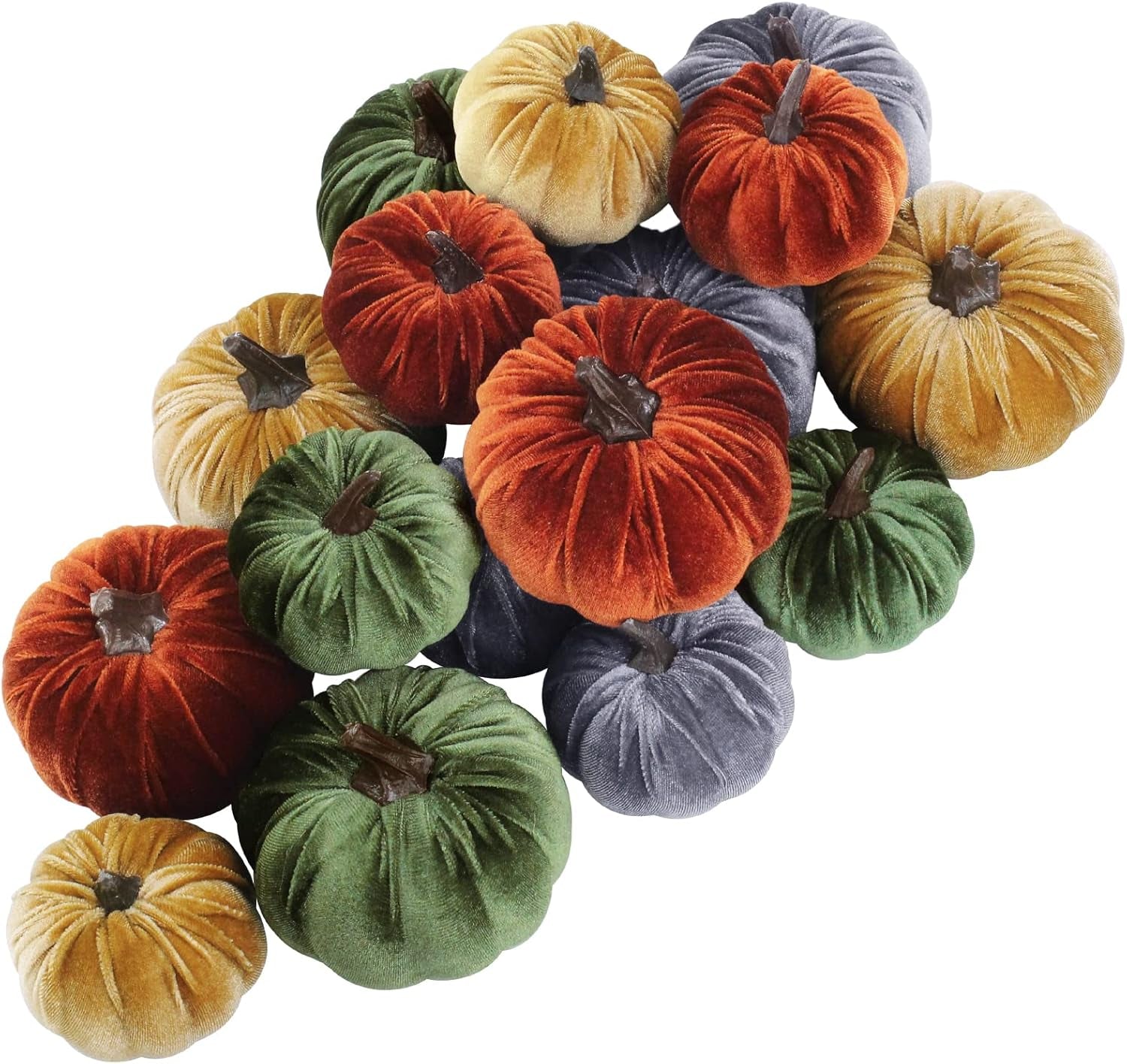 Faux Velvet Pumpkins — Set of 16 Fall Thanksgiving Table Centerpiece Decor