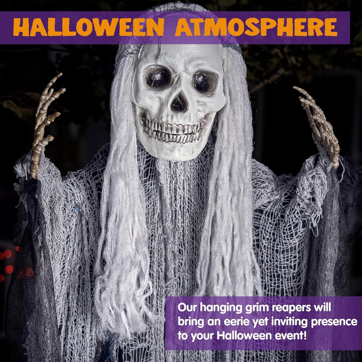 Hanging Ghost & Grim Reaper Halloween Decorations (3-Pack) — Indoor/Outdoor