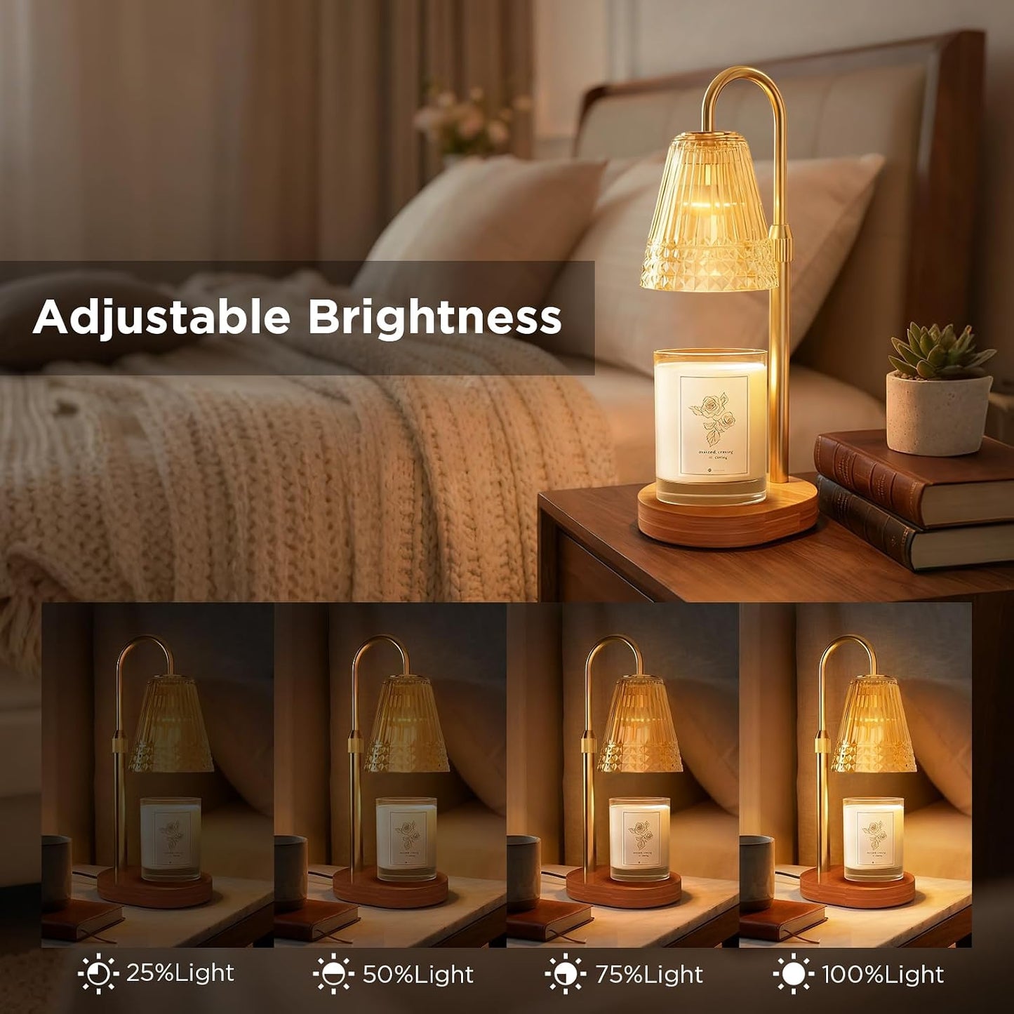 Lumière Candle Warmer Lamp — Adjustable Dimmable Electric Wax Warmer for Jar Candles | Cozy Luxury Bedroom & Living Room Decor