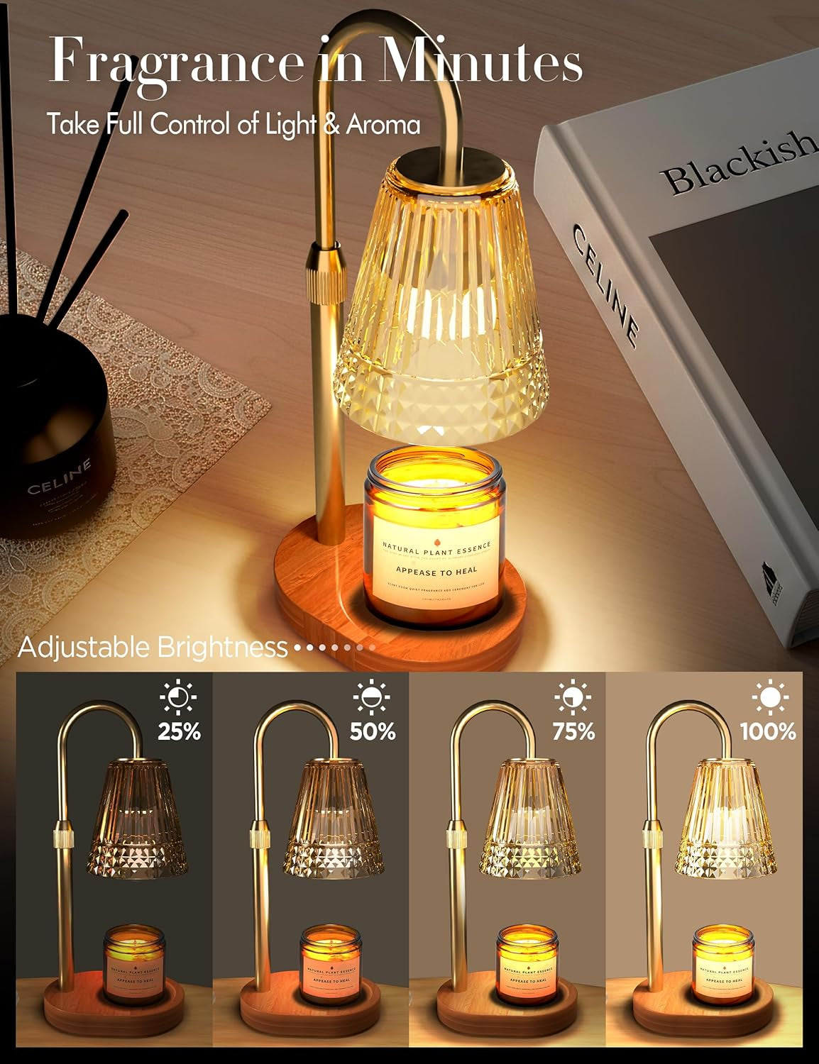 Estelle Candle Warmer Lamp — Adjustable Height Dimmer with 2 Bulbs | Premium Electric Scented Candle Heater for Home & Office