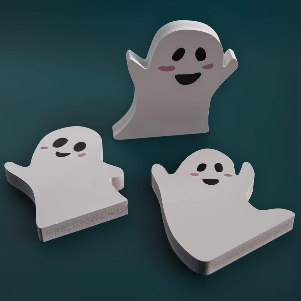 Halloween Tiered Tray Decor — Rustic Wooden Ghost Sign Set of 3 Tabletop Decorations