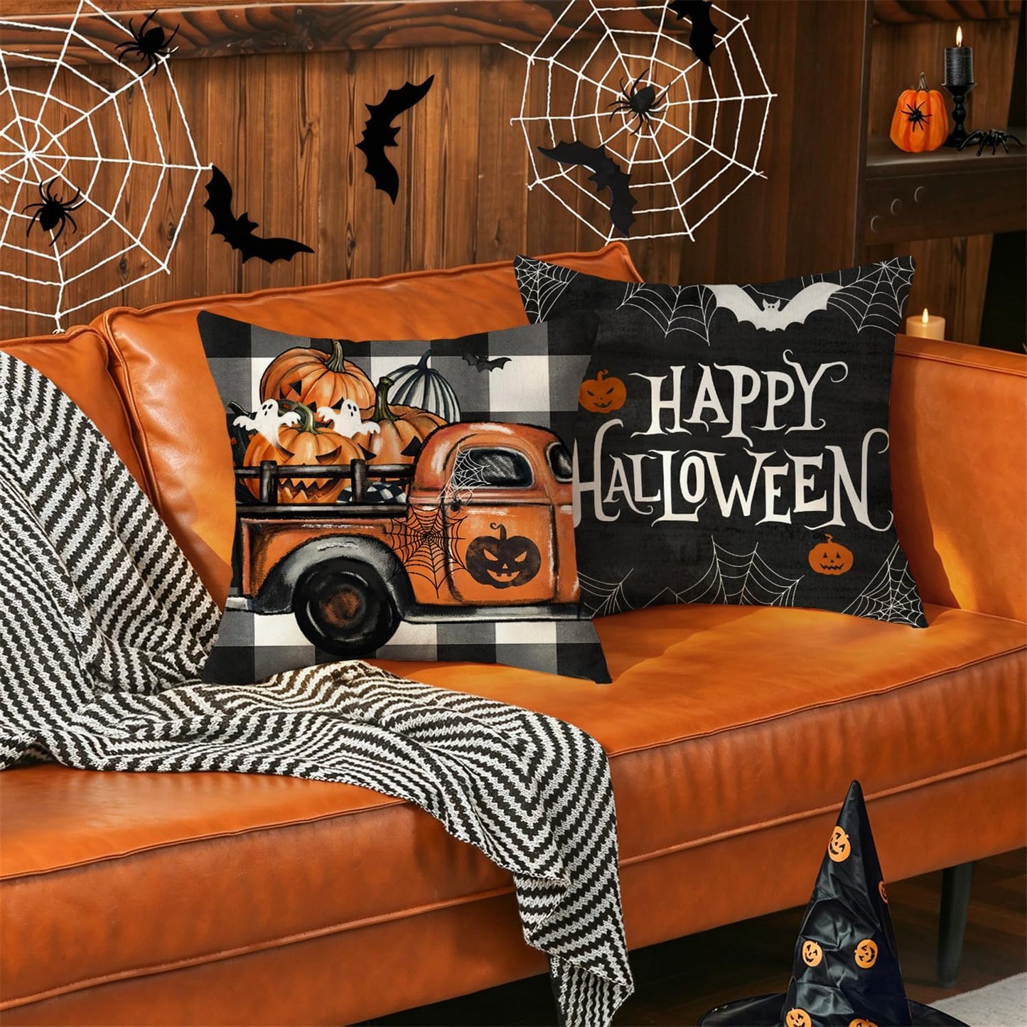Halloween Throw Pillow Covers 18X18 — Set of 4 Spooky Fall Decorations for Couch & Sofa
