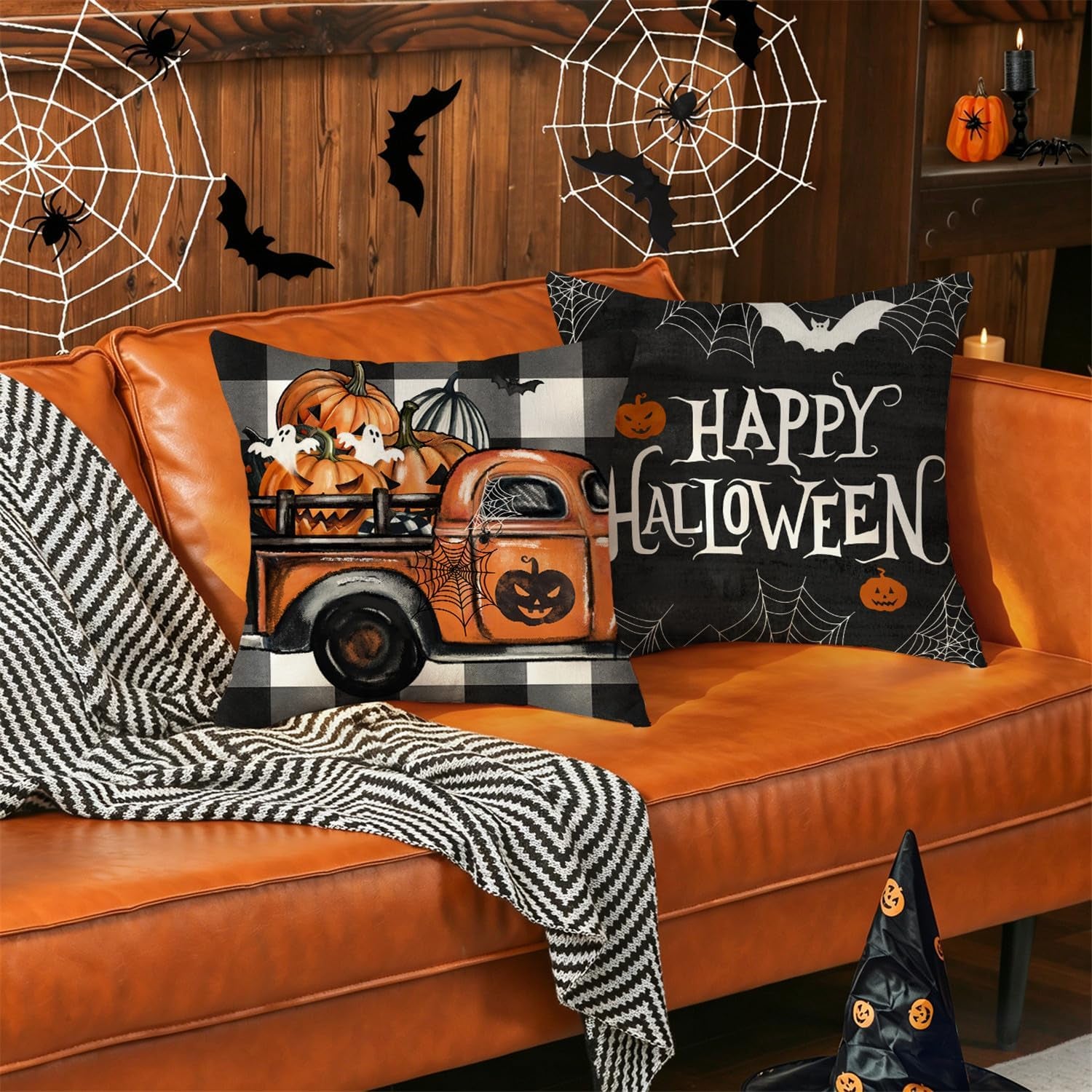Halloween Throw Pillow Covers 18X18 — Set of 4 Spooky Fall Decorations for Couch & Sofa