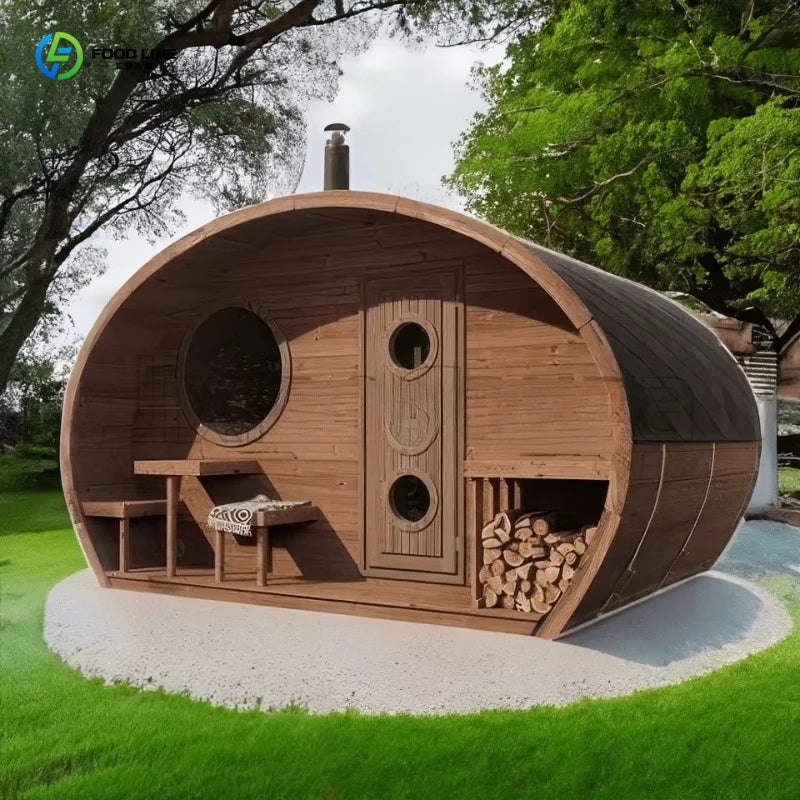 Outdoor Cedar Barrel Sauna House with Wood-Burning Stove