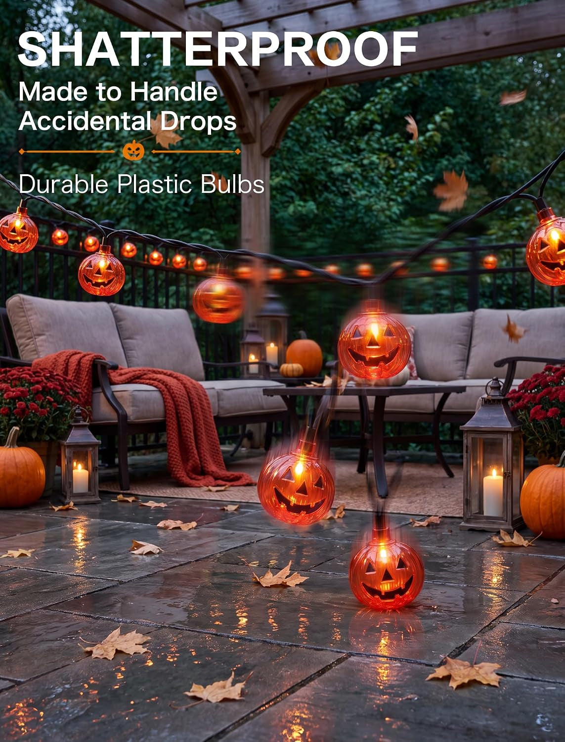 Halloween Pumpkin String Lights — 8.5Ft Jack-O-Lantern Lights Indoor Outdoor Decor