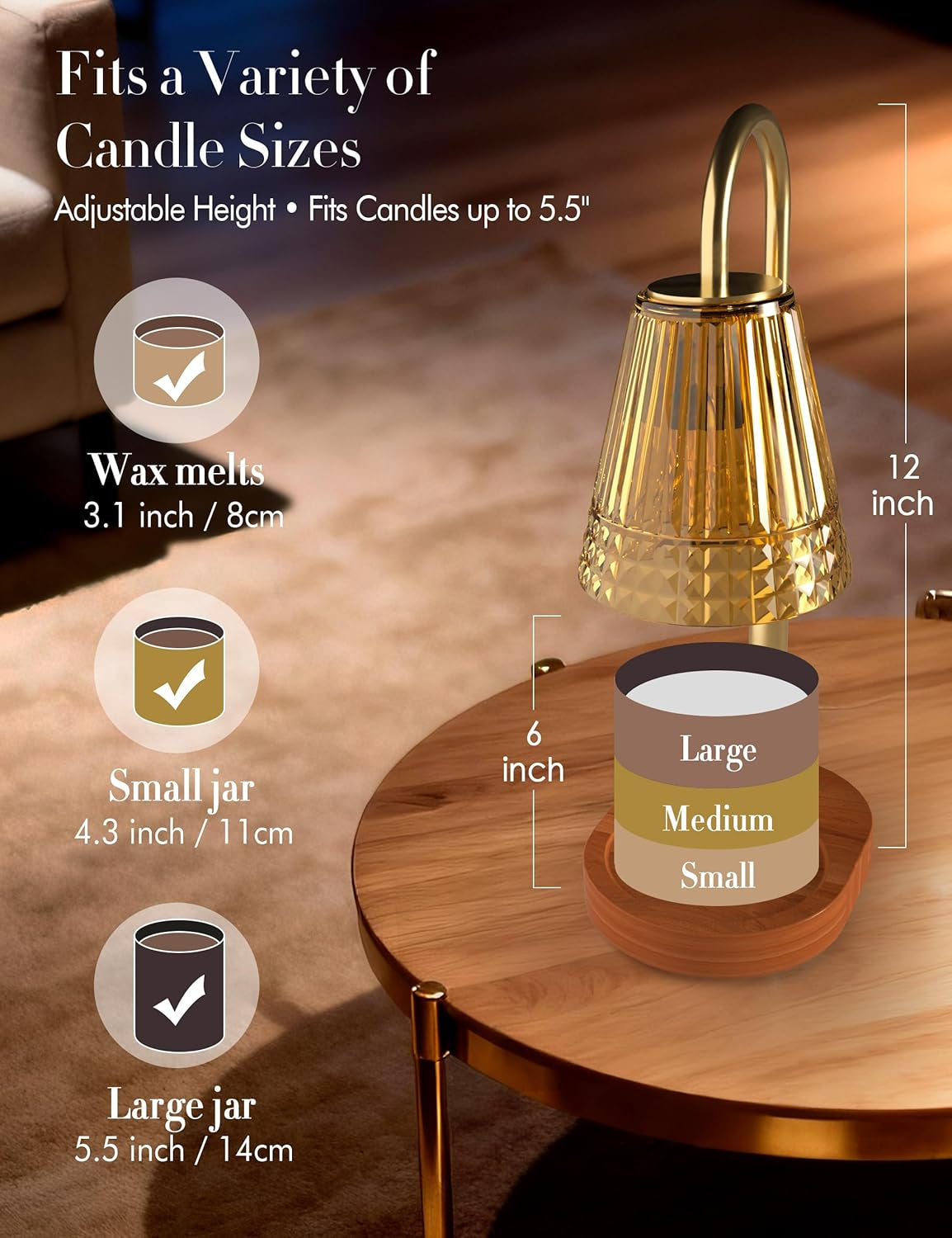 Estelle Candle Warmer Lamp — Adjustable Height Dimmer with 2 Bulbs | Premium Electric Scented Candle Heater for Home & Office