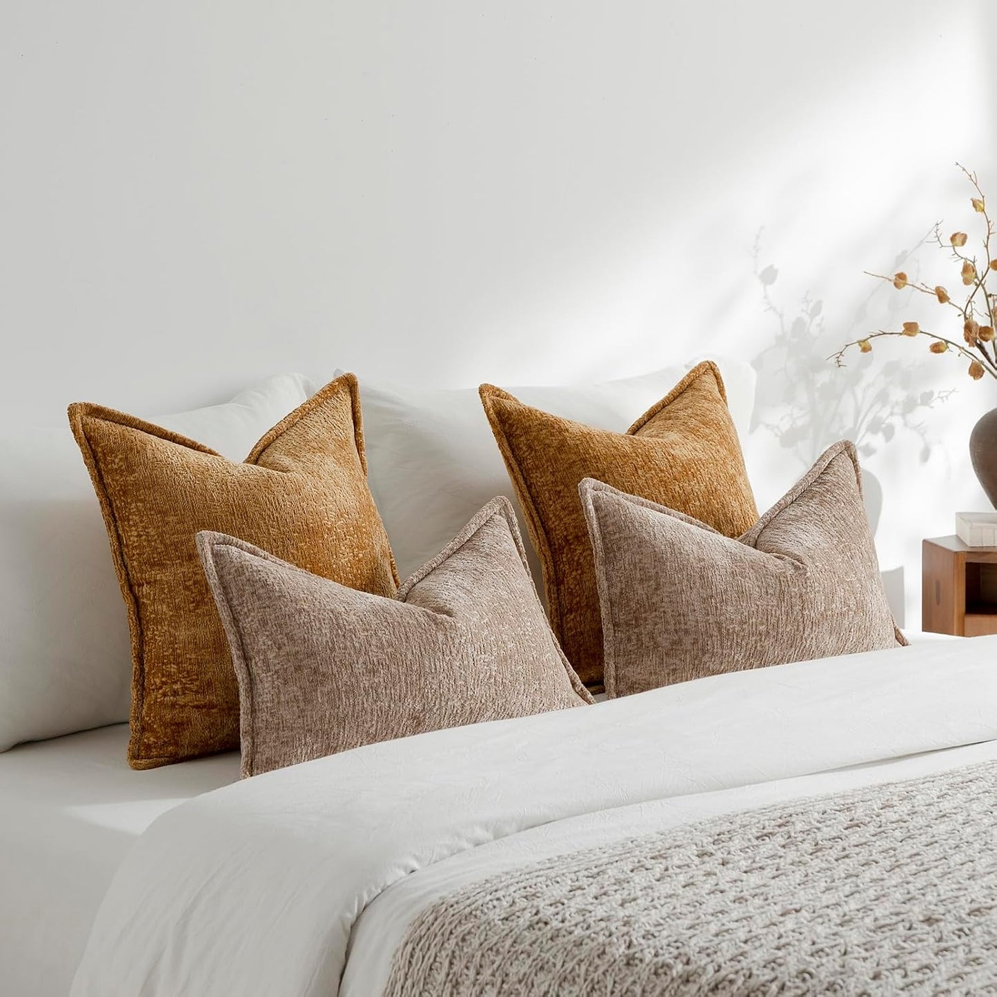 Boucle Throw Pillow Covers — Soft Chenille Textured Accent Cushion Covers for Living Room