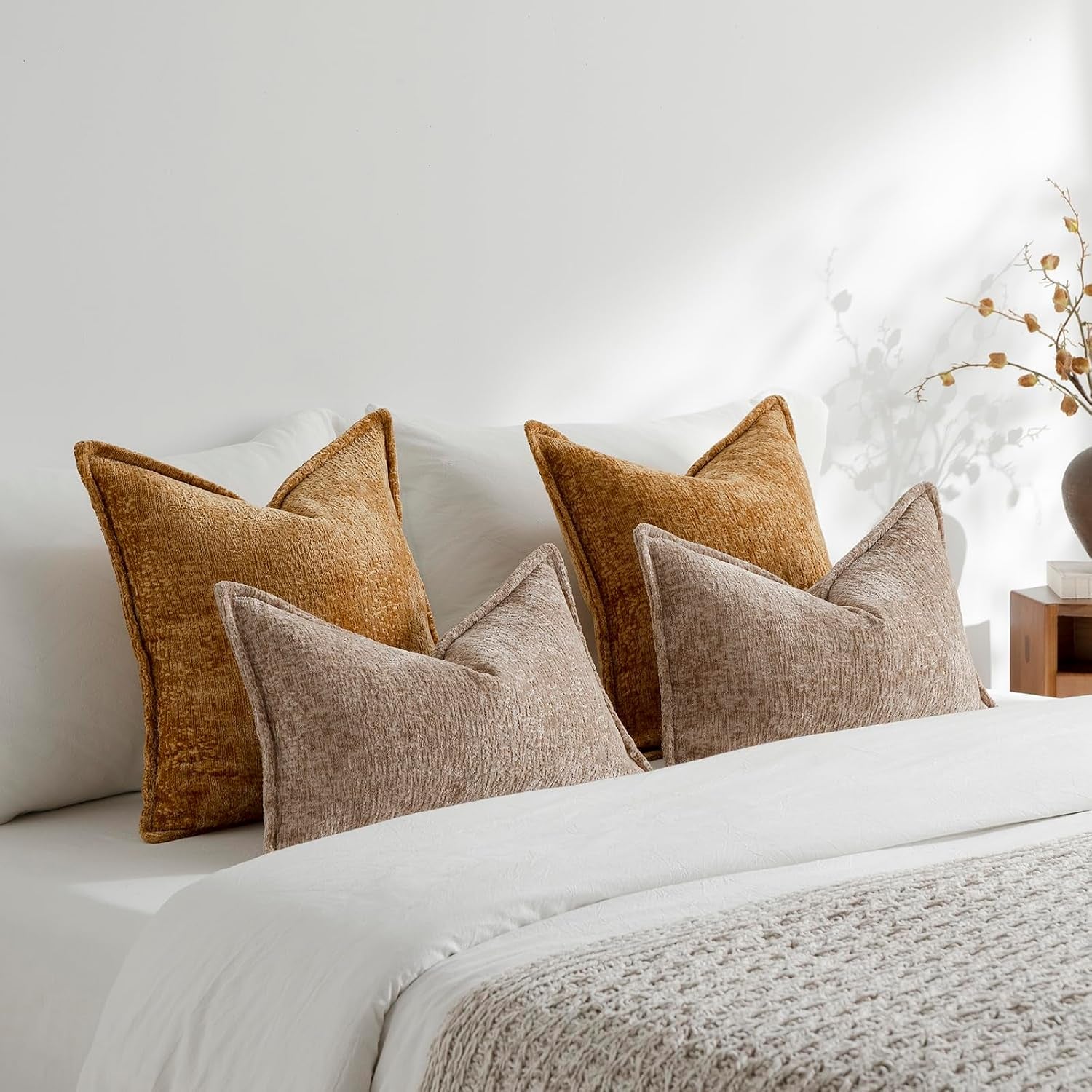 Boucle Throw Pillow Covers — Soft Chenille Textured Accent Cushion Covers for Living Room