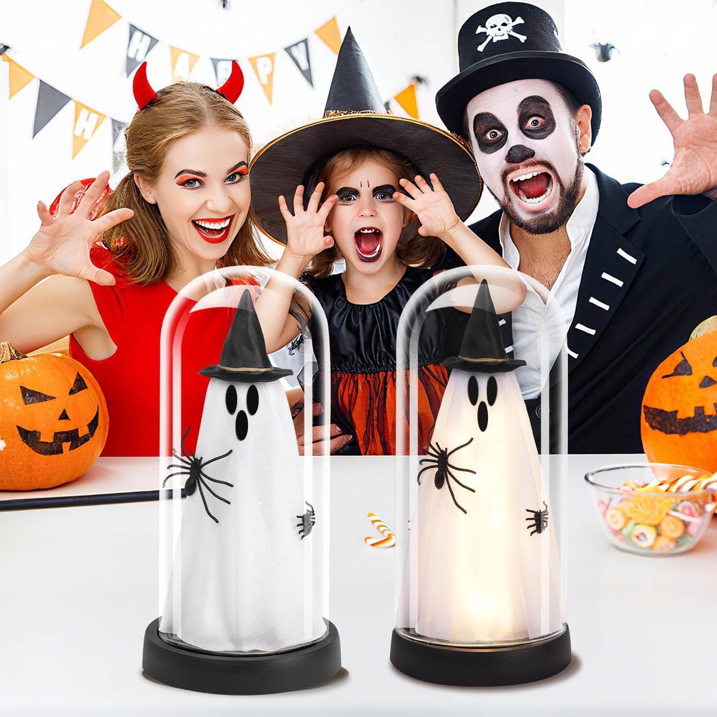 Enchanted Ghost Cloche — Light-Up Halloween Glass Décor