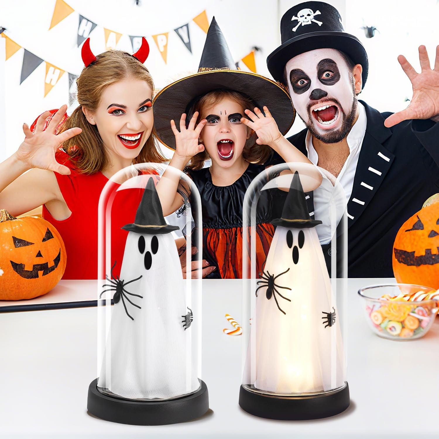 Enchanted Ghost Cloche — Light-Up Halloween Glass Décor