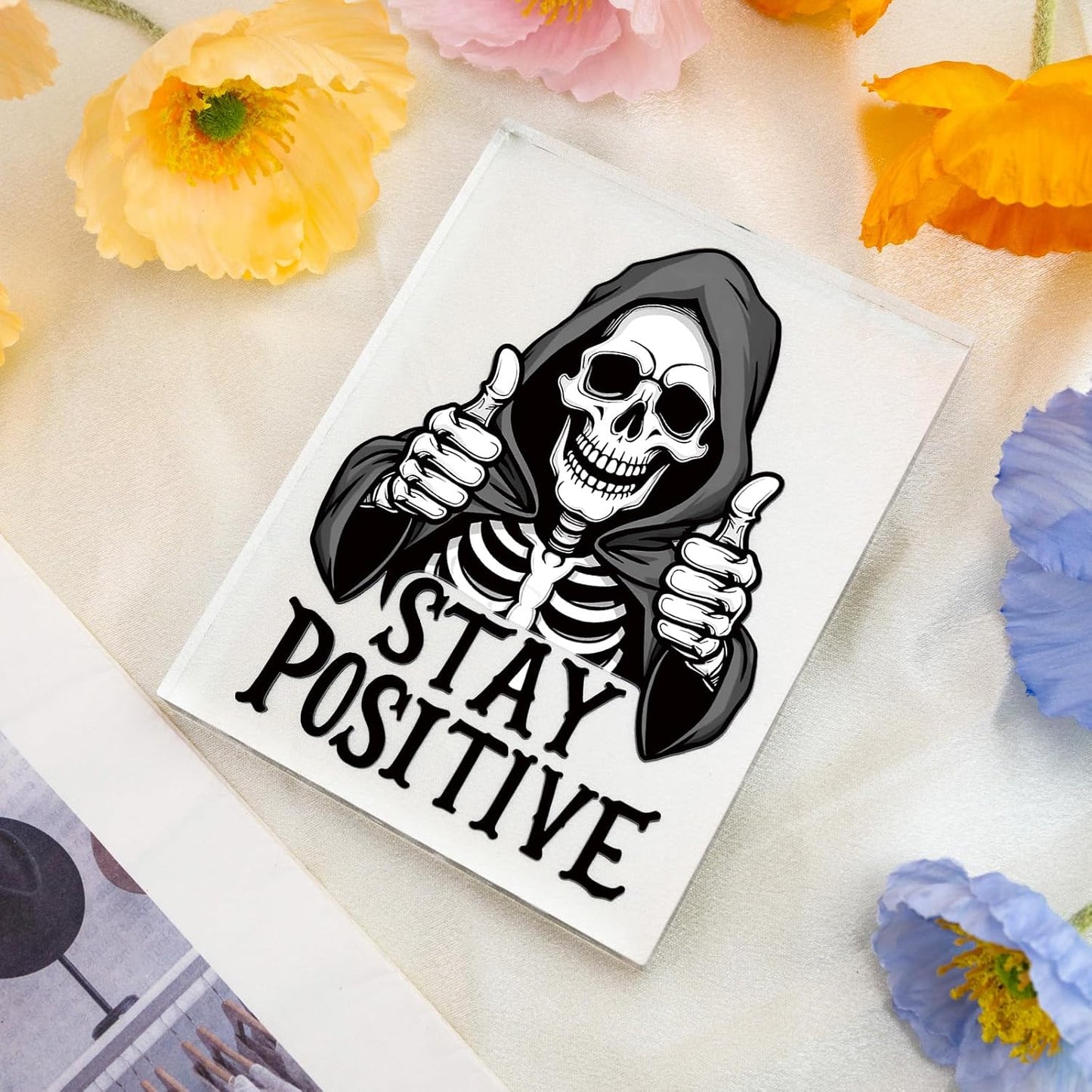 Stay Positive Skull Acrylic Wall Sign — Gothic Halloween Desk & Wall Décor