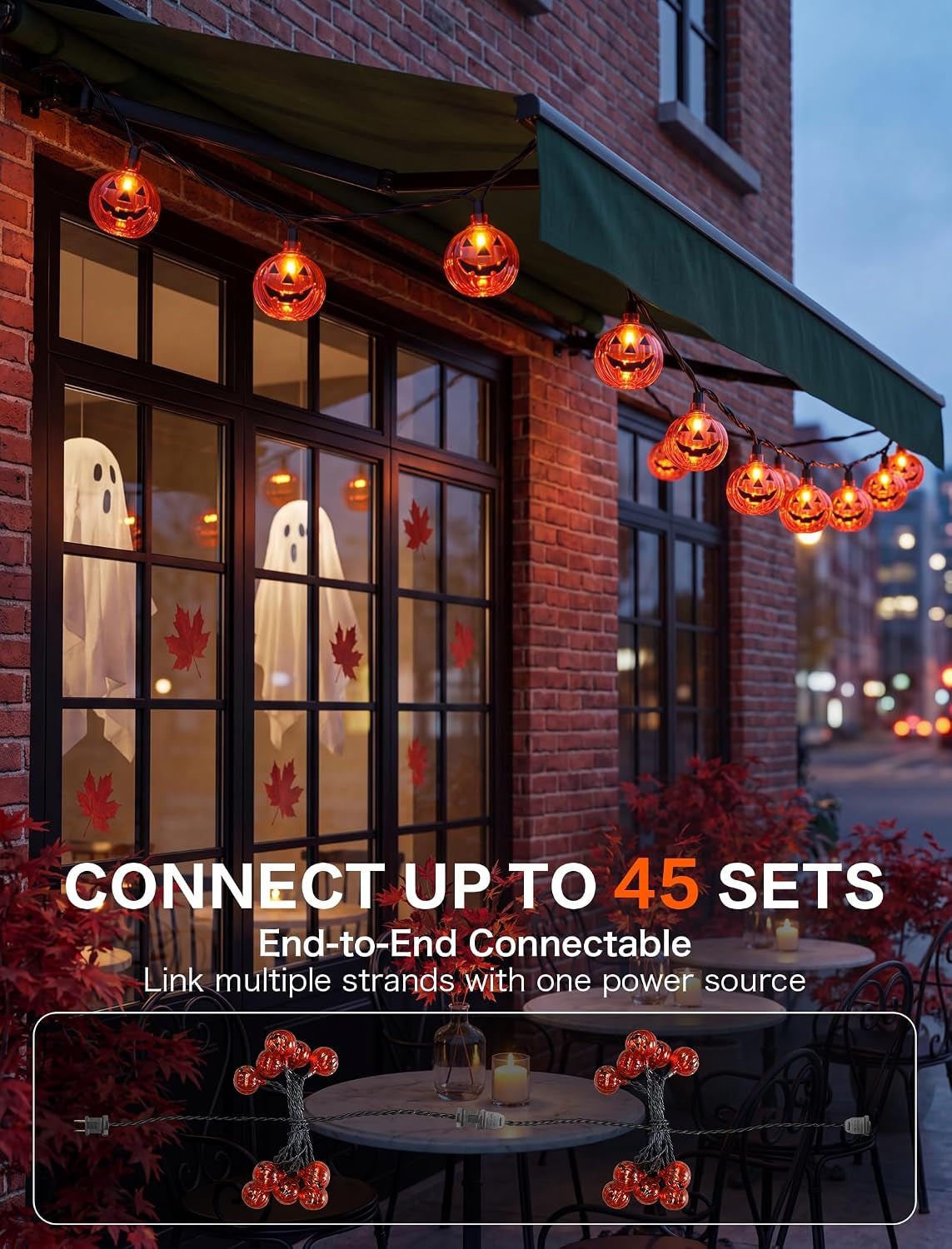 Halloween Pumpkin String Lights — 8.5Ft Jack-O-Lantern Lights Indoor Outdoor Decor