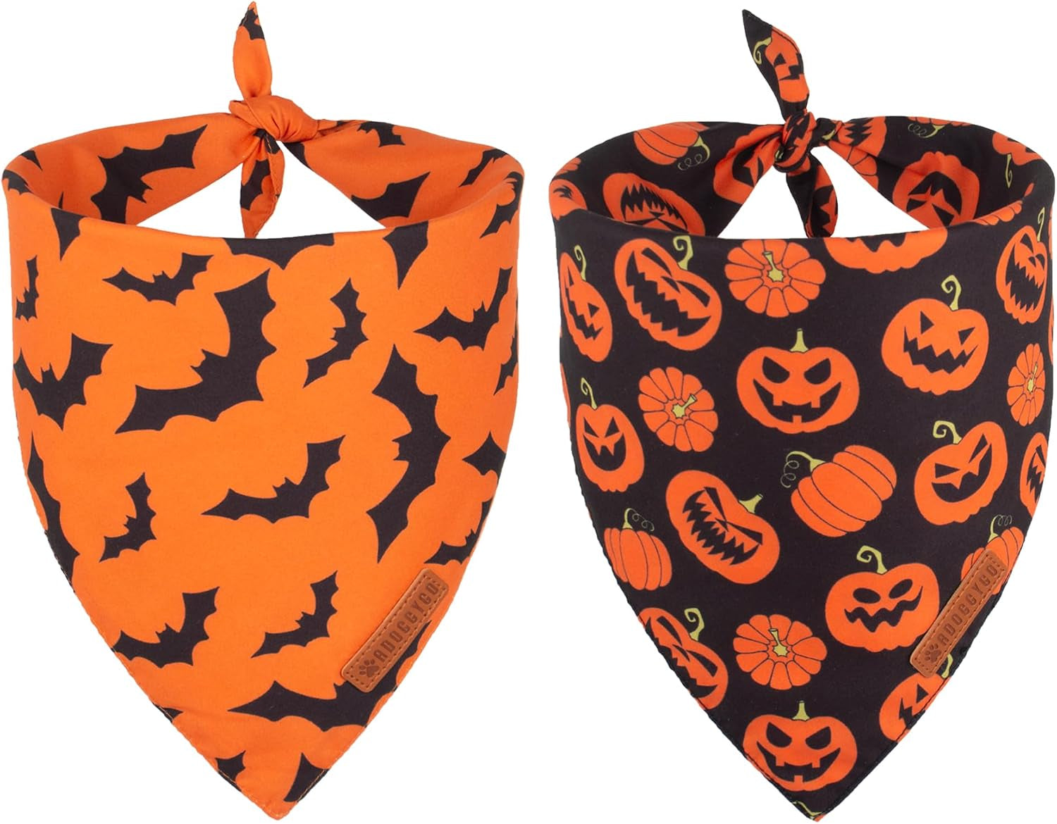 Halloween Dog Bandana, Pumpkin Bat Pet Scarf, Premium Durable Fabric, Orange Black Halloween Bandanas for Medium Large Dogs Pets (Large)