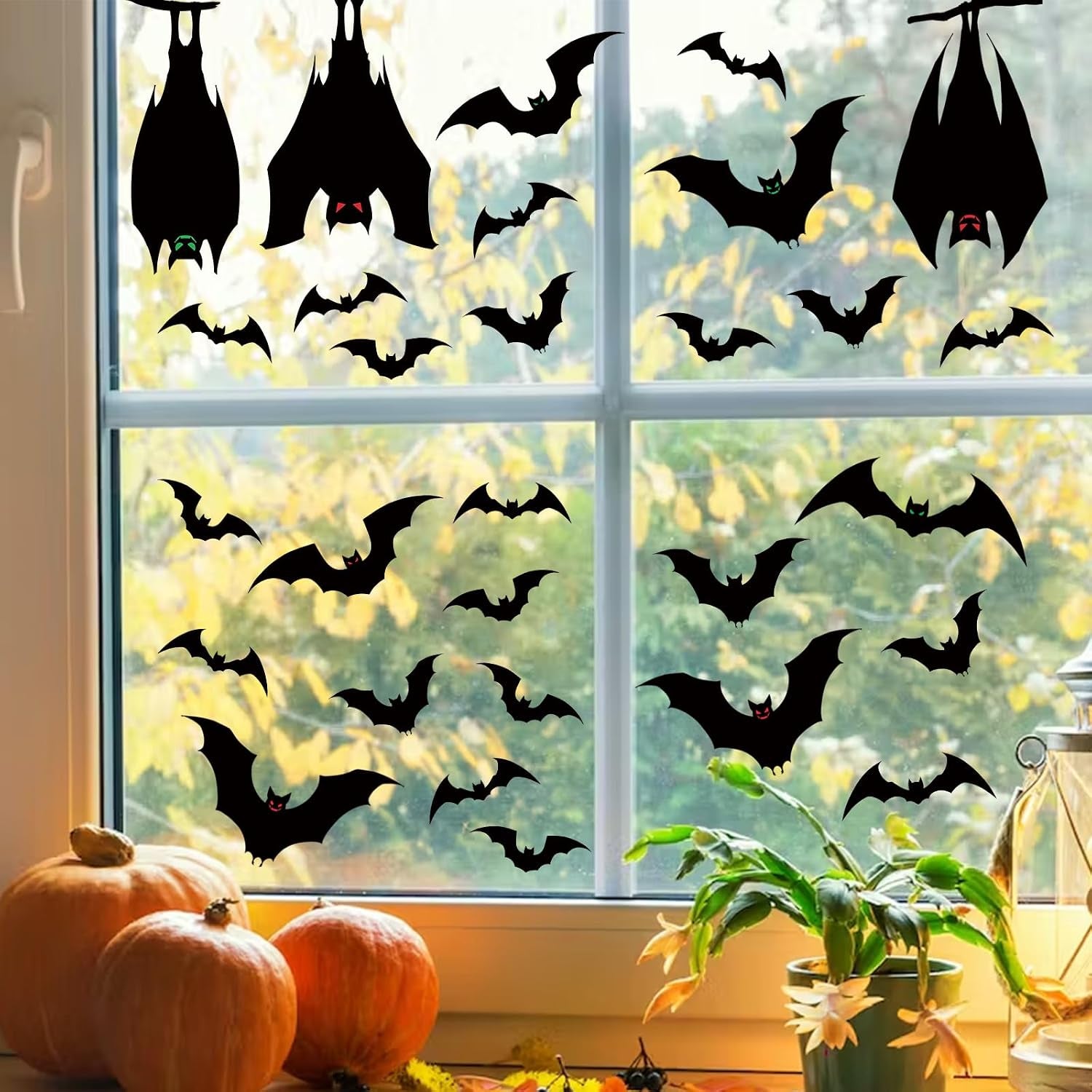 Halloween Window Silhouette Clings — Spooky Bat Window Decals Decorations (6 Sheets)