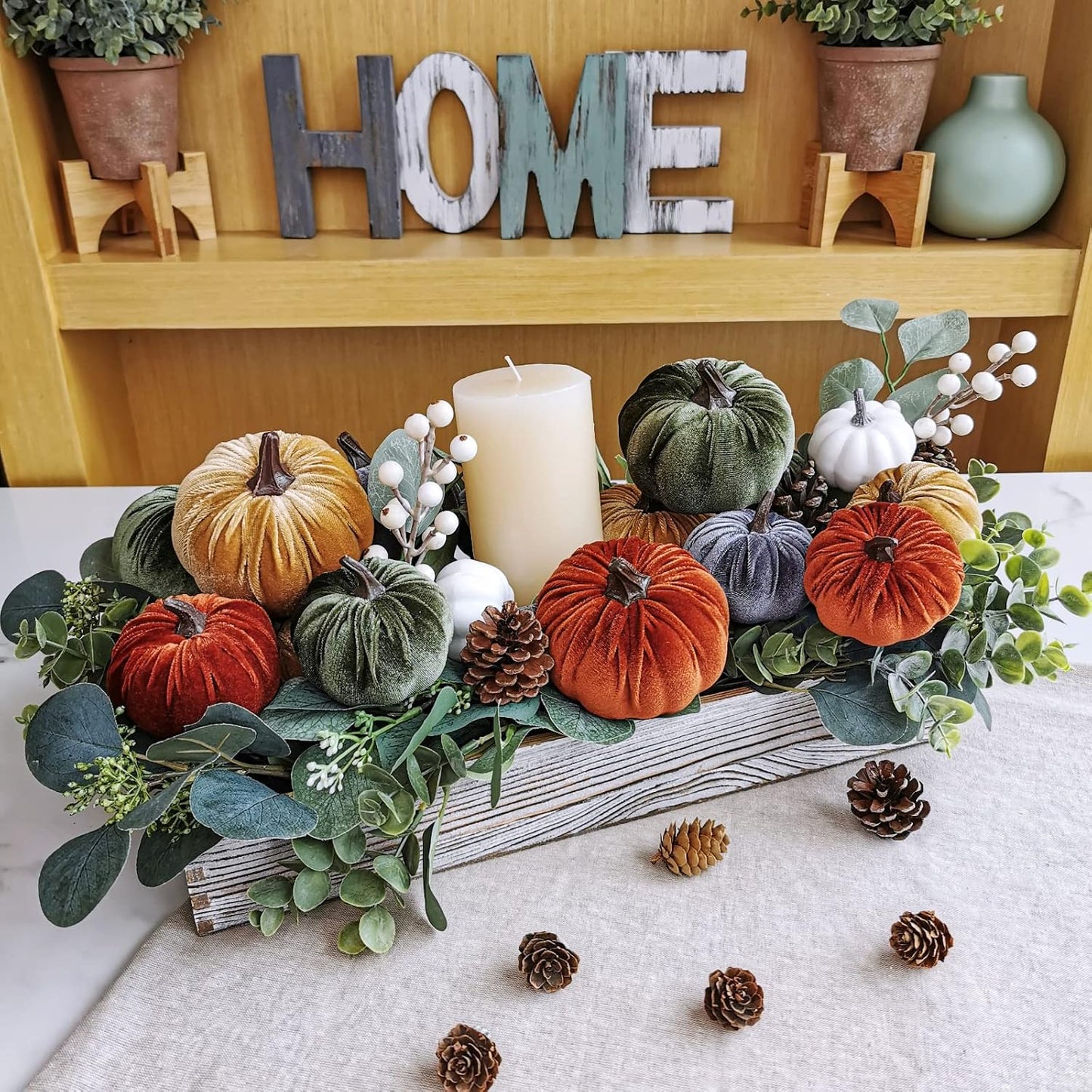Faux Velvet Pumpkins — Set of 16 Fall Thanksgiving Table Centerpiece Decor