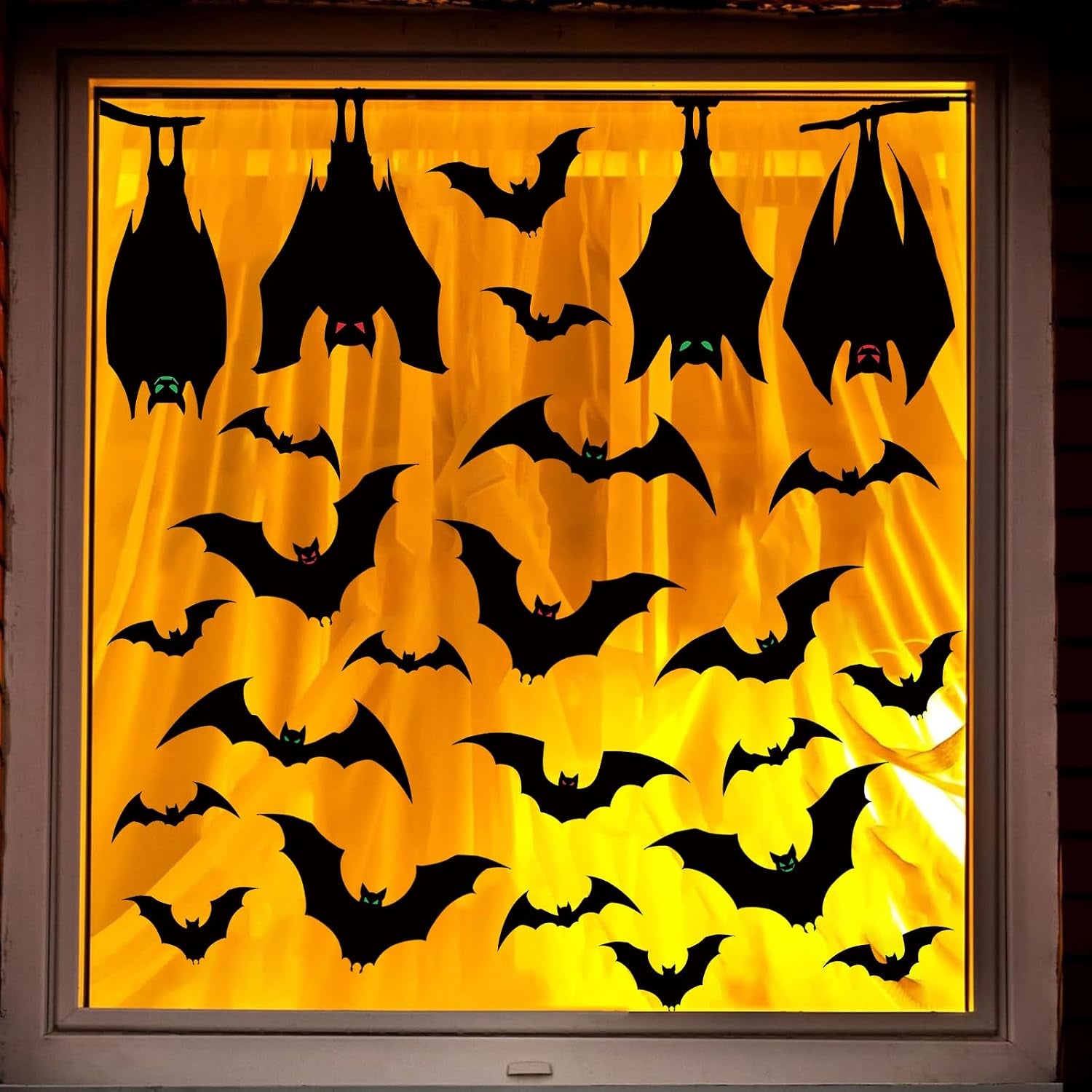 Halloween Window Silhouette Clings — Spooky Bat Window Decals Decorations (6 Sheets)