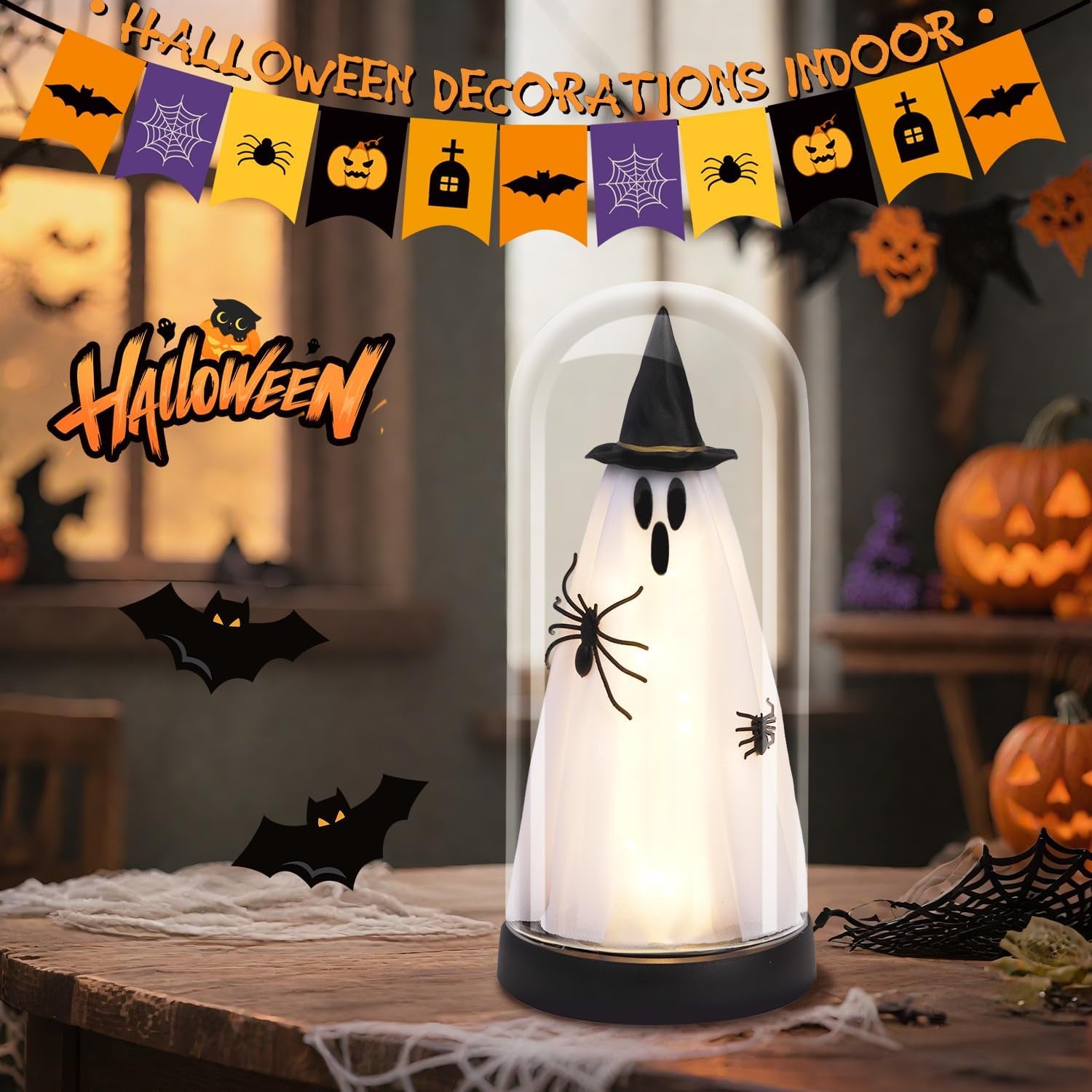 Enchanted Ghost Cloche — Light-Up Halloween Glass Décor