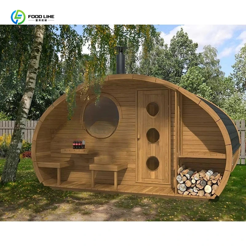 Outdoor Cedar Barrel Sauna House with Wood-Burning Stove