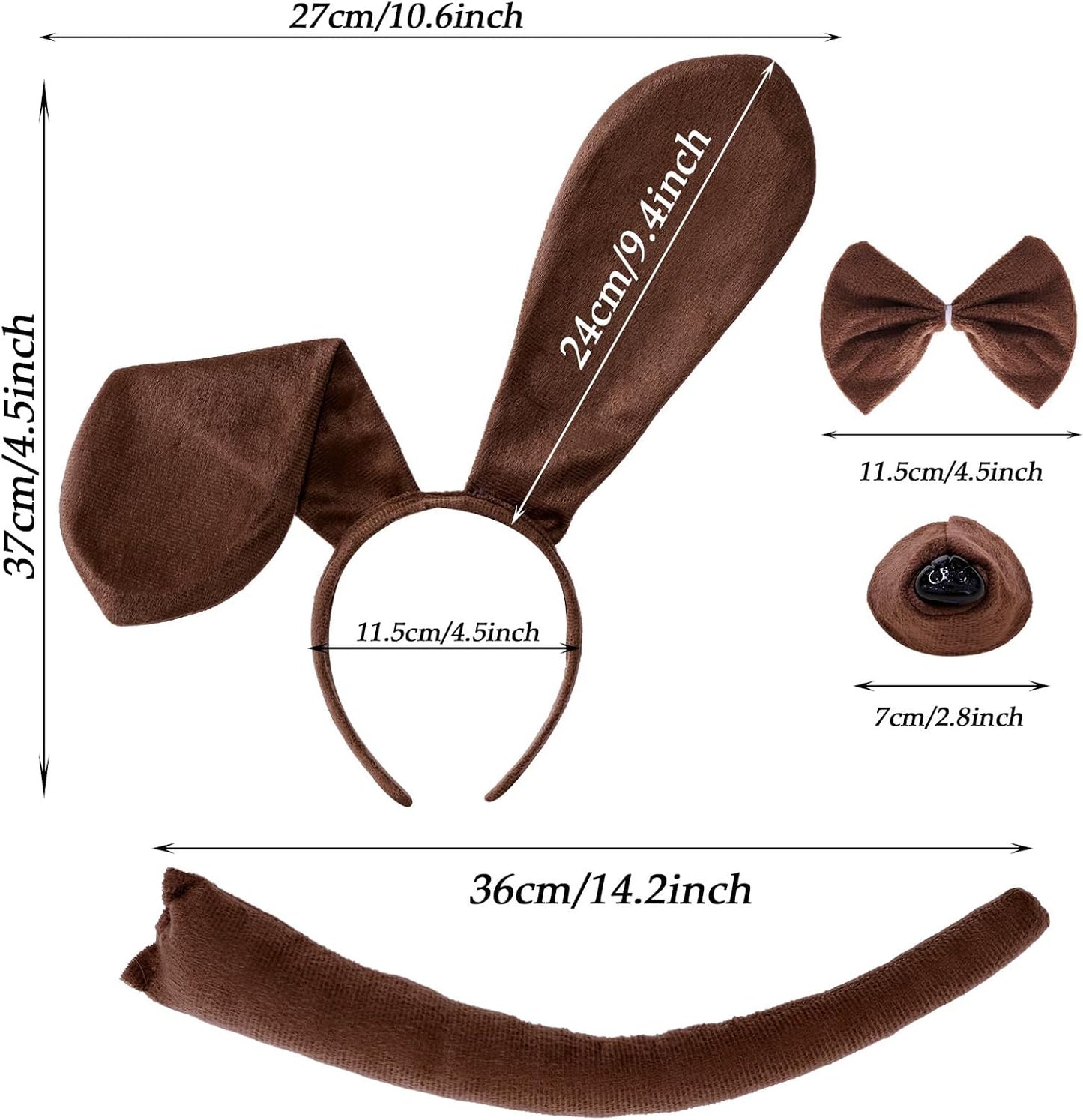 4Pcs Puppy Dog Costume Set Dog Ears Headband Nose Tail Bow Tie Animal Costume Accessories for Halloween Cosplay Party Accessories