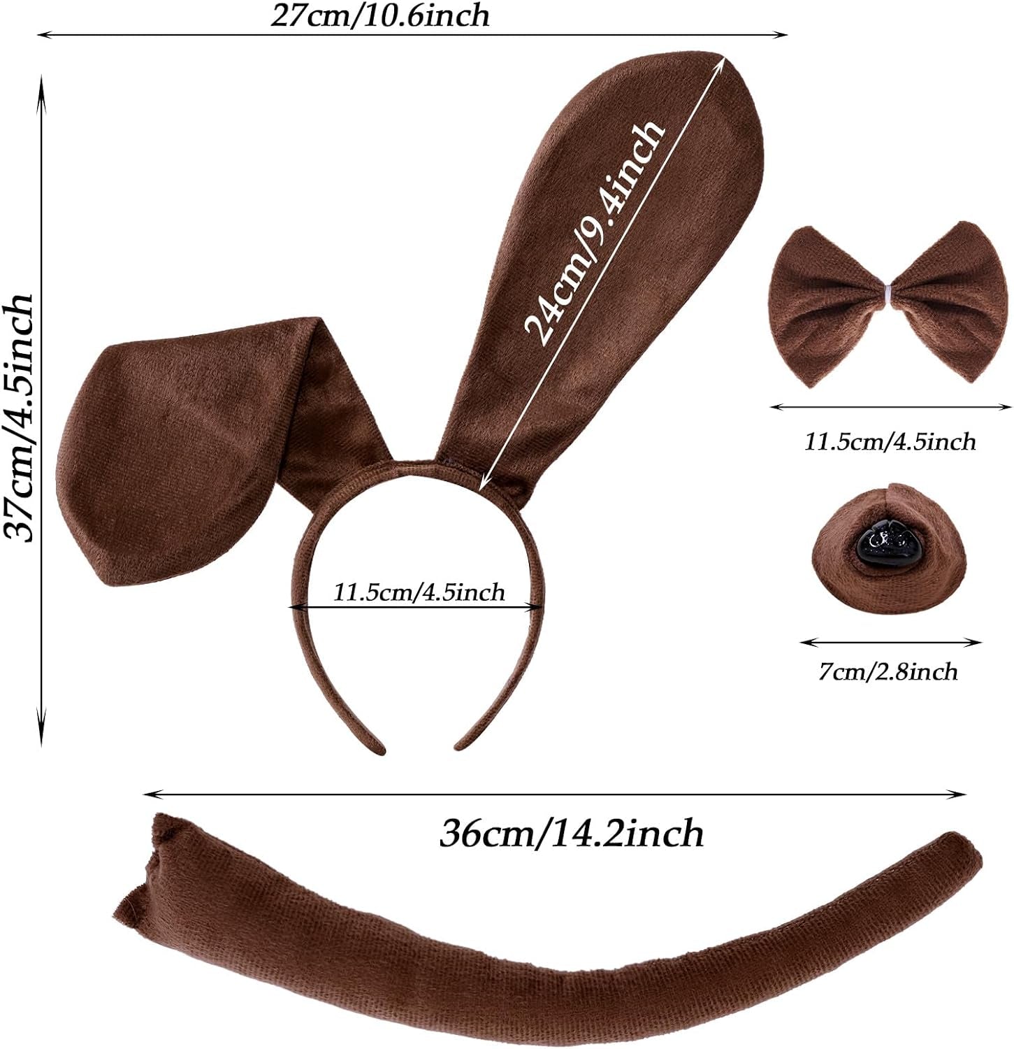 4Pcs Puppy Dog Costume Set Dog Ears Headband Nose Tail Bow Tie Animal Costume Accessories for Halloween Cosplay Party Accessories