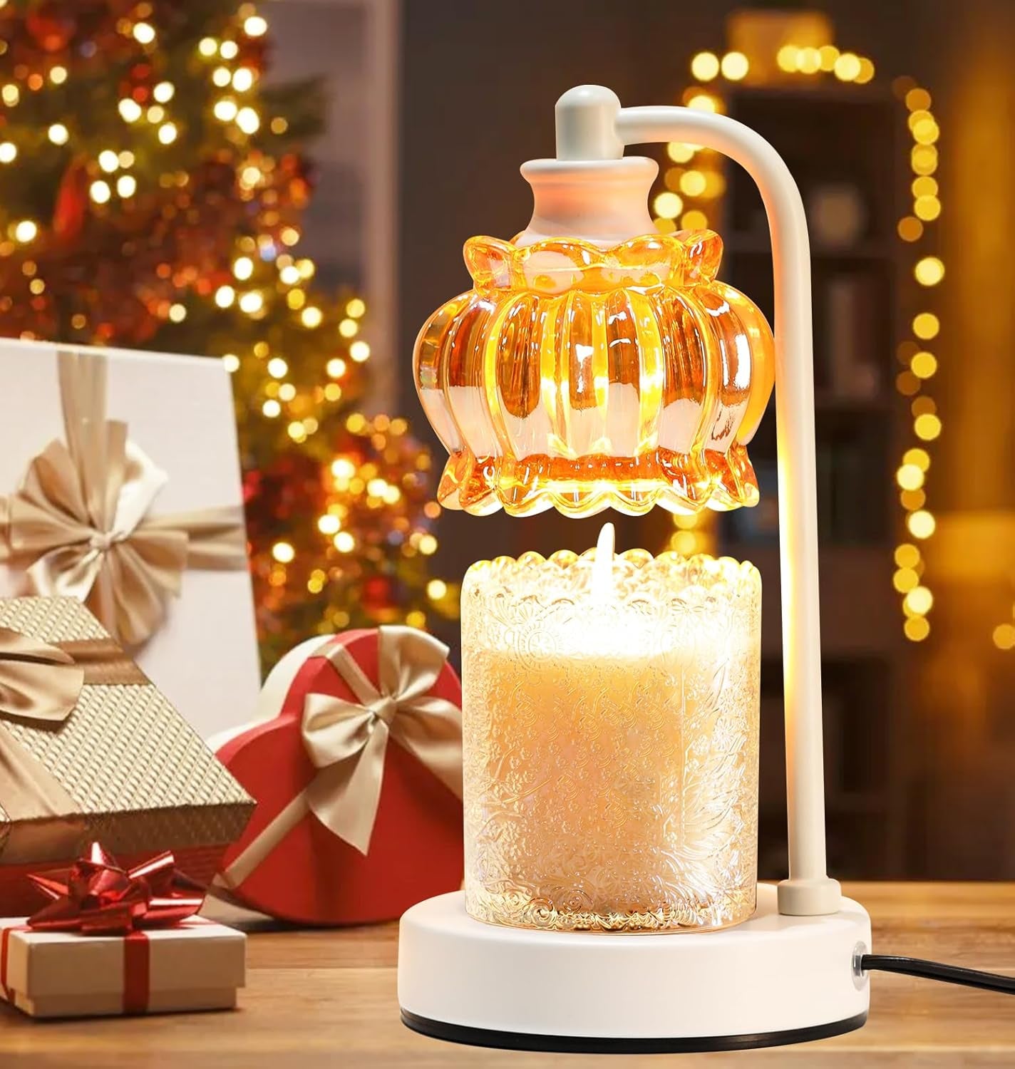 Noir Dimmable Candle Warmer Lamp with Timer — Electric Wax Melt Warmer with 2 Bulbs | Modern Luxury Home Decor Gift