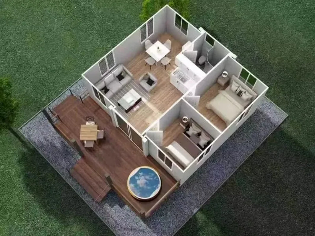 Double-Wing Extended Wooden Container Tiny House (20/40Ft)