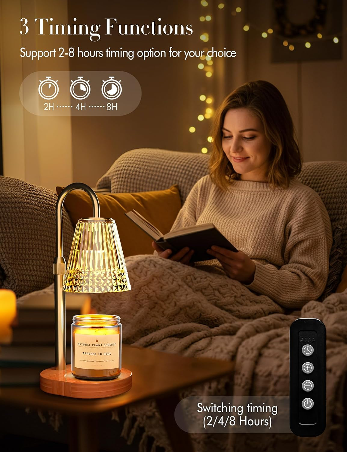 Estelle Candle Warmer Lamp — Adjustable Height Dimmer with 2 Bulbs | Premium Electric Scented Candle Heater for Home & Office