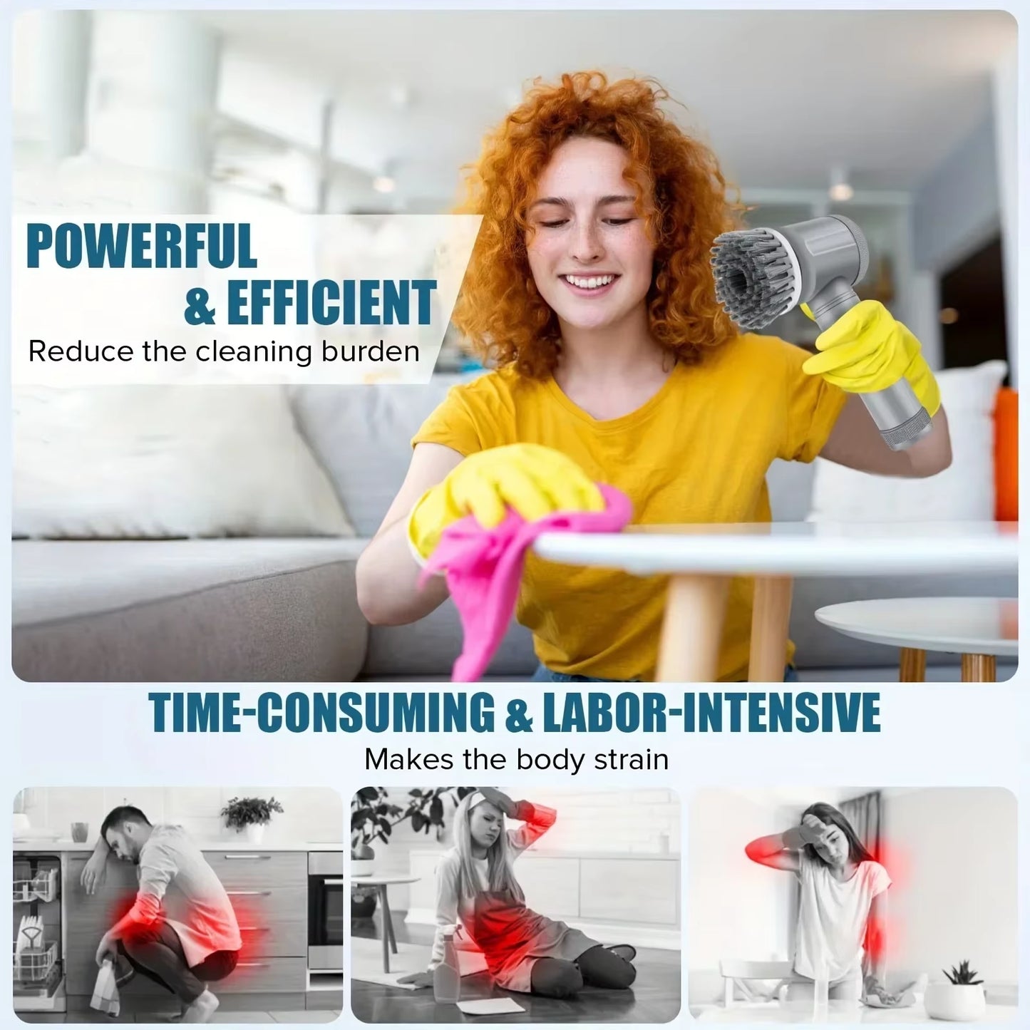 Cordless Electric Spin Scrubber — Power Cleaning Brush with 6 Heads