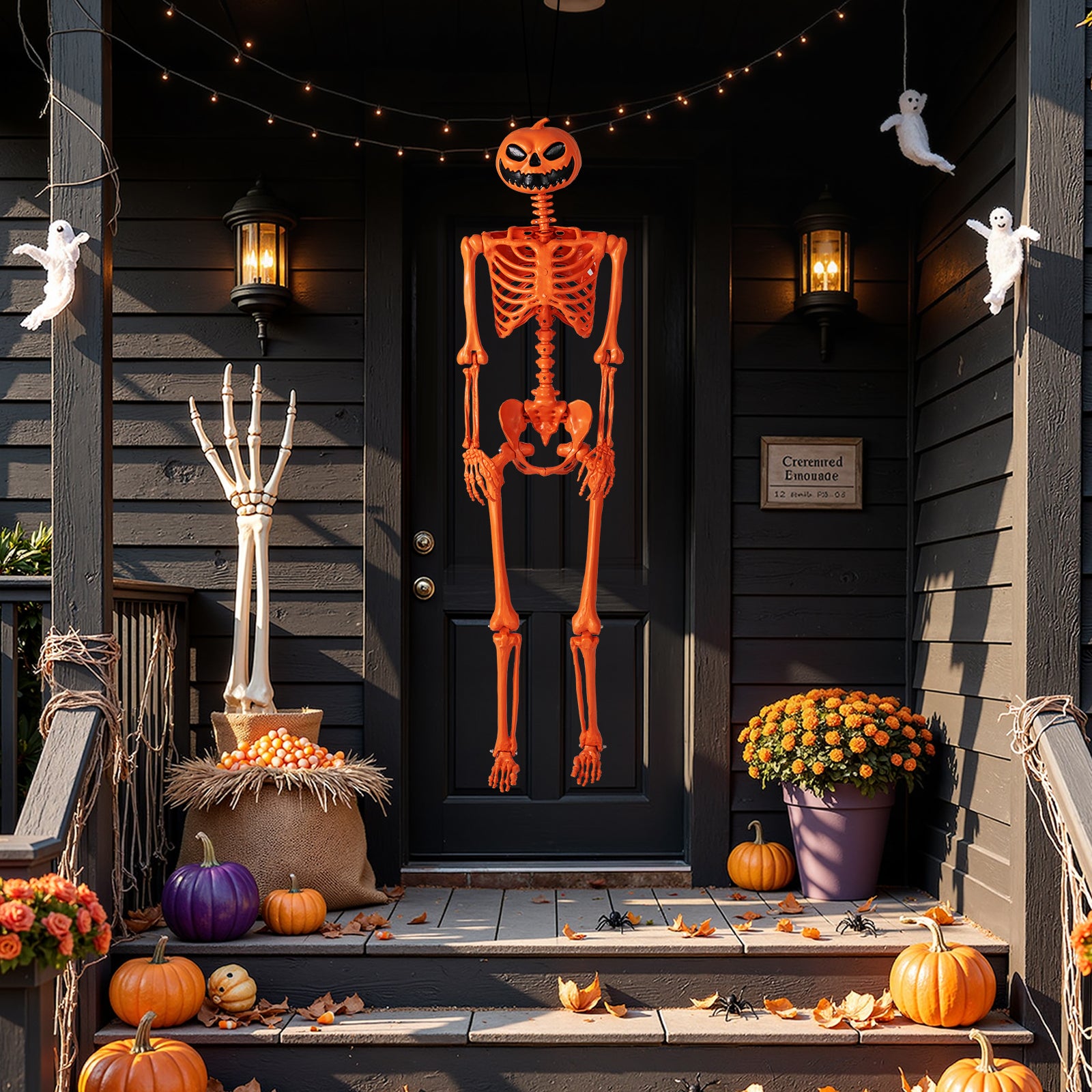 Poseable 5.2Ft Life-Size Halloween Skeleton — Pumpkin Head Yard & Porch Prop