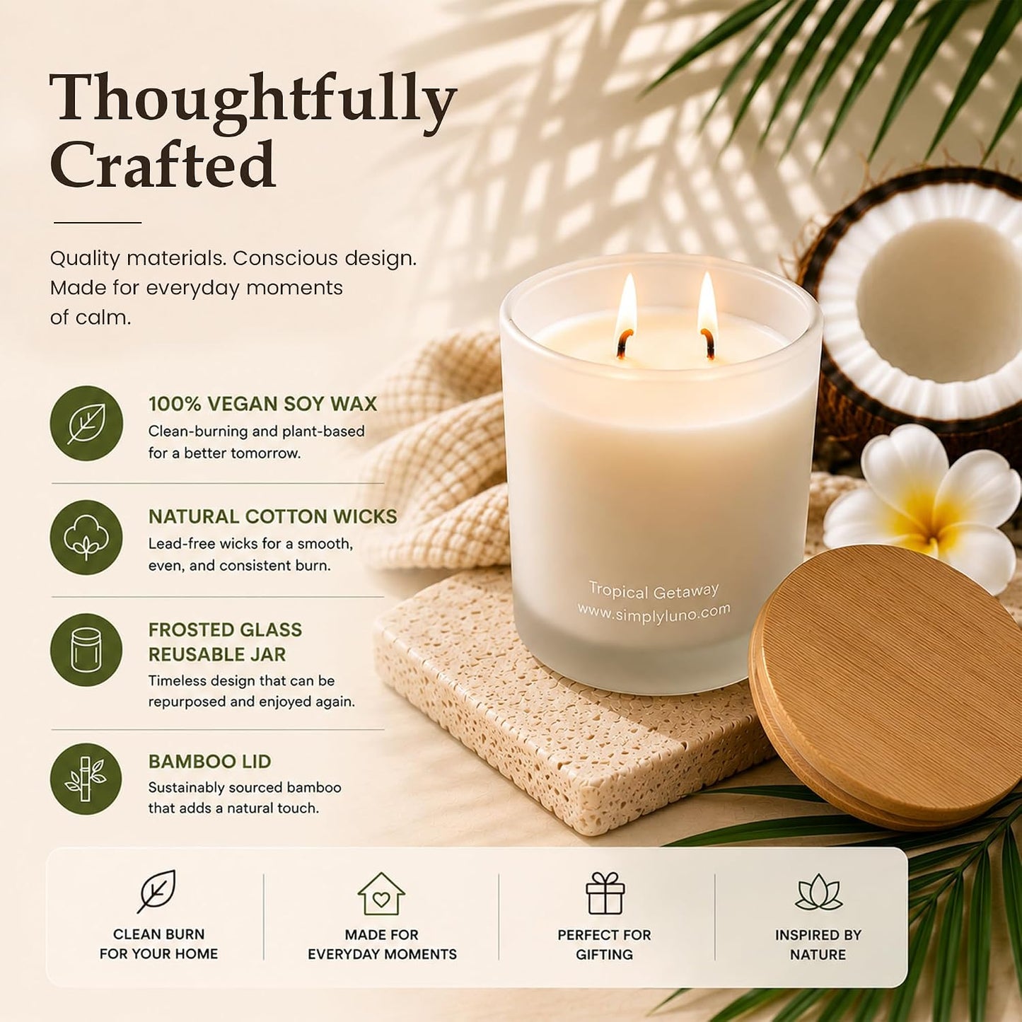Tropical Getaway Coconut & Grapefruit Candle — 14Oz Soy